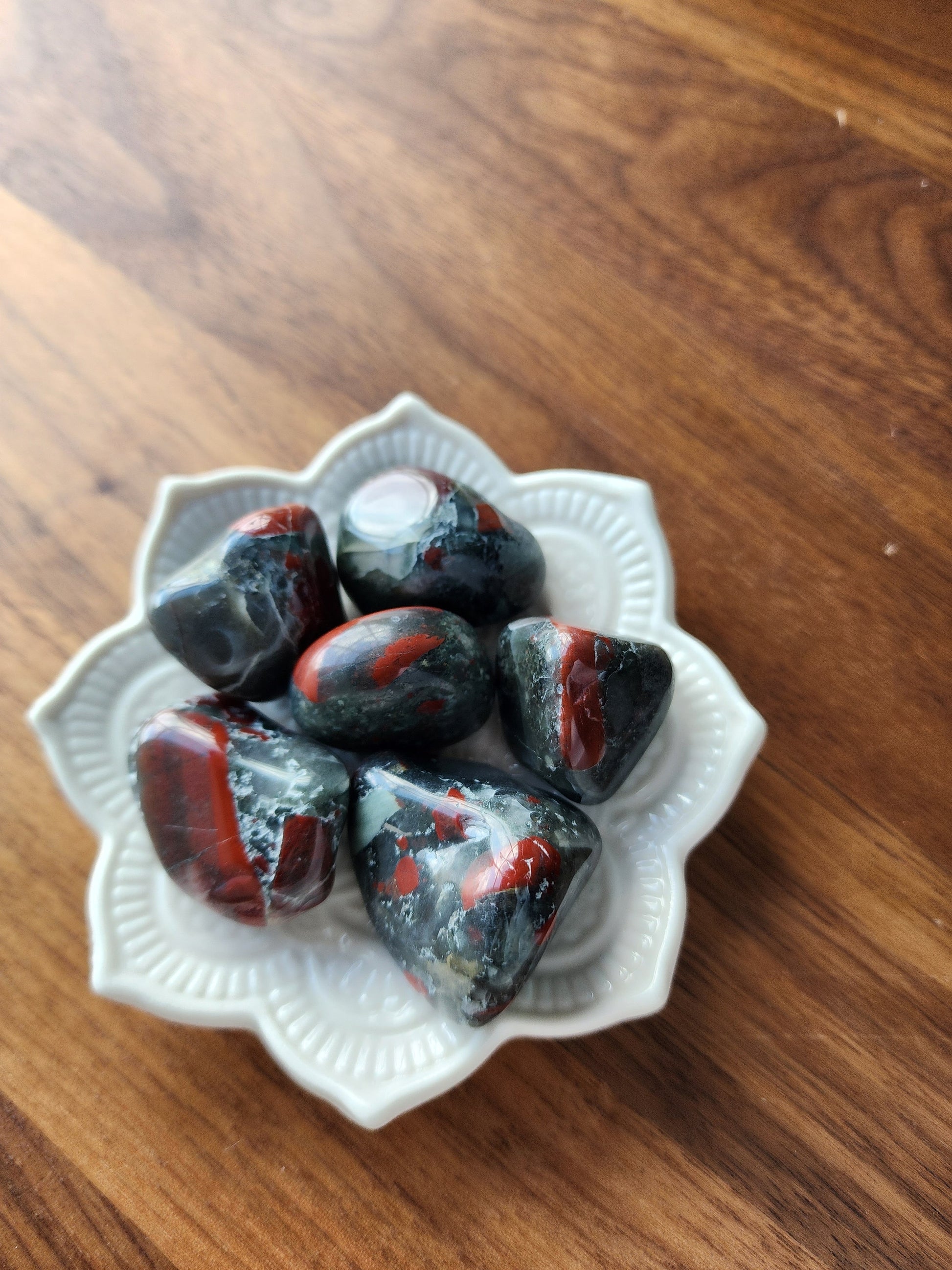 Cherry Orchard Tumbles | Medium | African Bloodstone | Seftonite, Vulcan Jasper | Red Crystal | Gray Green Crystals | Intuitively Chosen