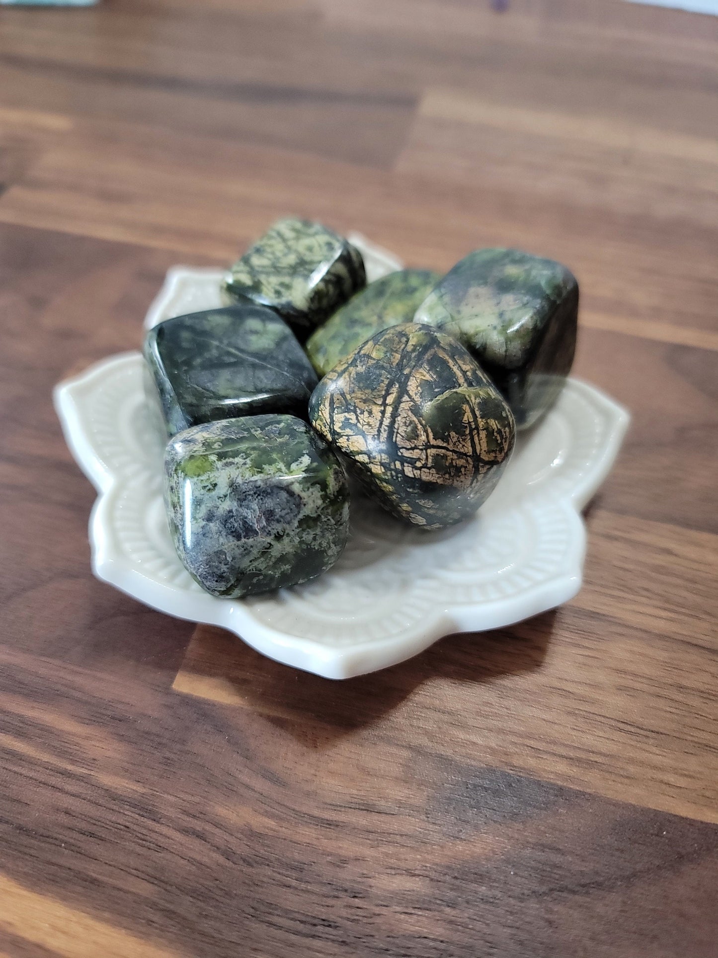 Asterite Serpentine Tumbles | Large, Medium, Small | Green, Yellow & Black | Lucky Crystal Confetti | High Quality | Intuitively Chosen