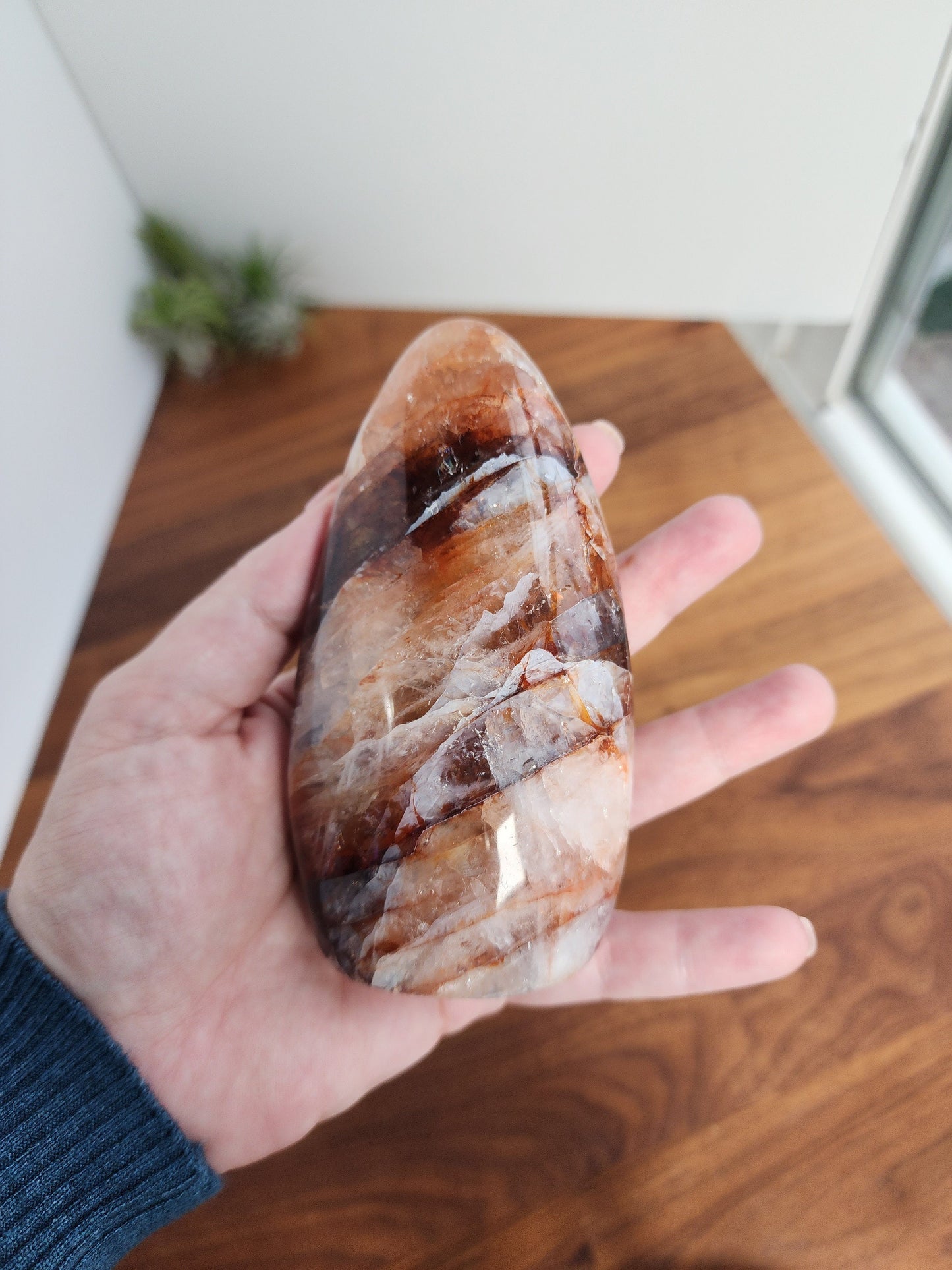 Fire Quartz Tear Drop | Large | Red Crystal with Rainbows | Free Form | Tall Flame | Oval Statement Piece | Desk Fidget | Only 1 Available