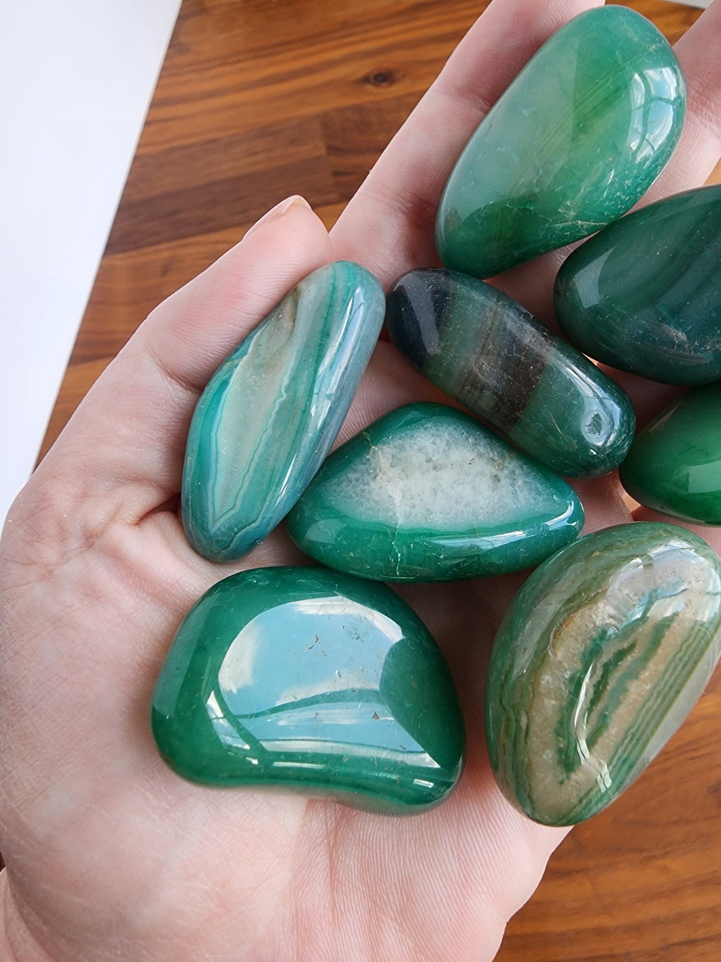 Green Agate Tumbles | Large | Lucky Girl Syndrome Mix | Crystal Confetti Add On | Blue Inclusions | Intuitively Chosen