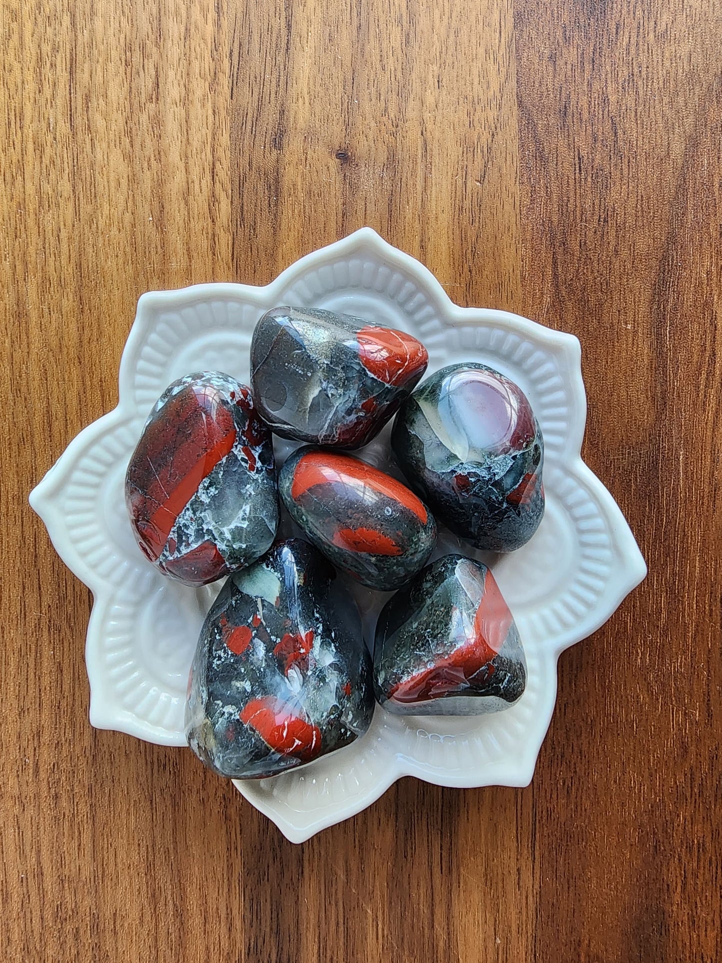 Cherry Orchard Tumbles | Medium | African Bloodstone | Seftonite, Vulcan Jasper | Red Crystal | Gray Green Crystals | Intuitively Chosen