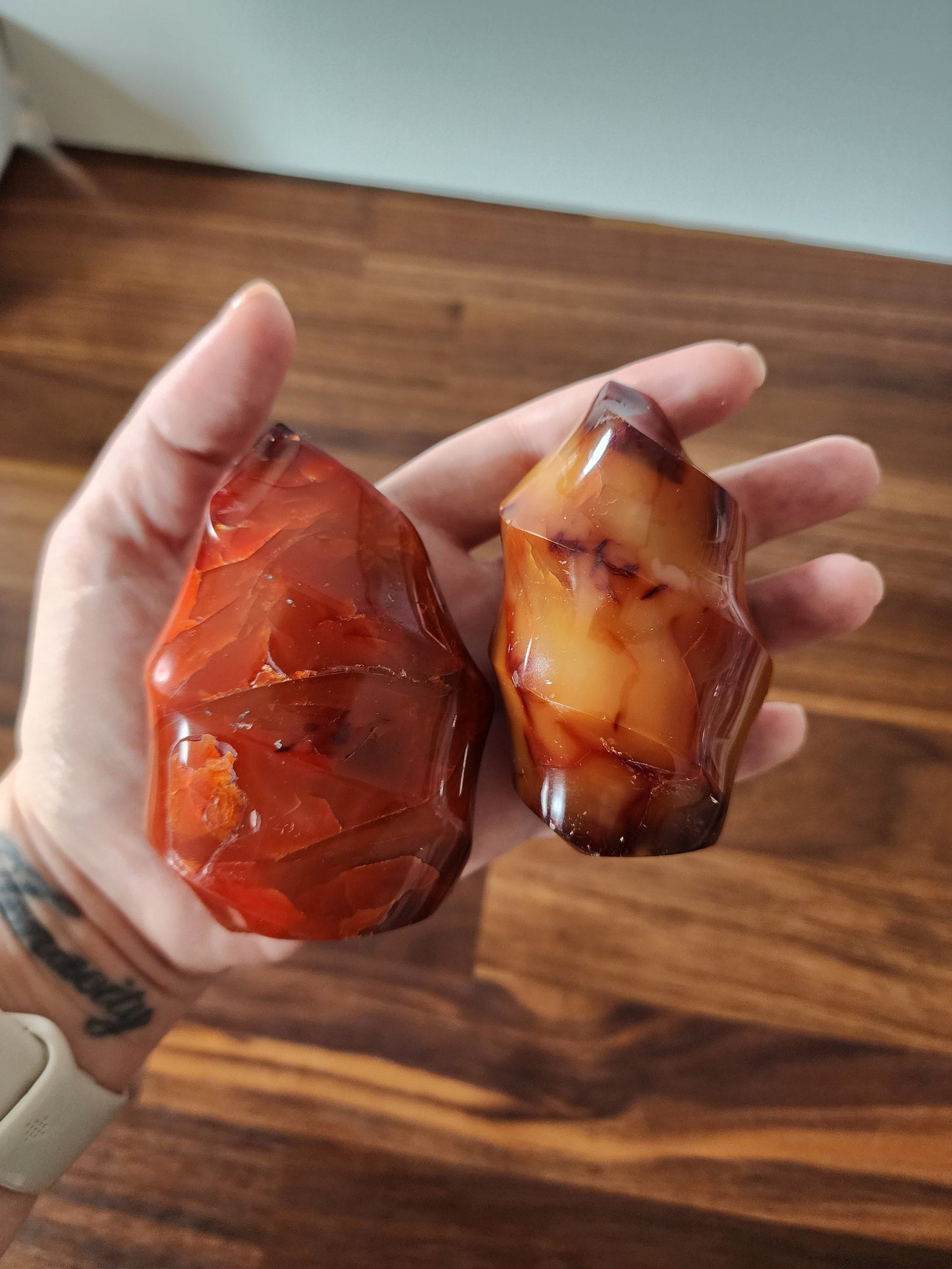 Red & Yellow Carnelian crystal flame, large statement carving