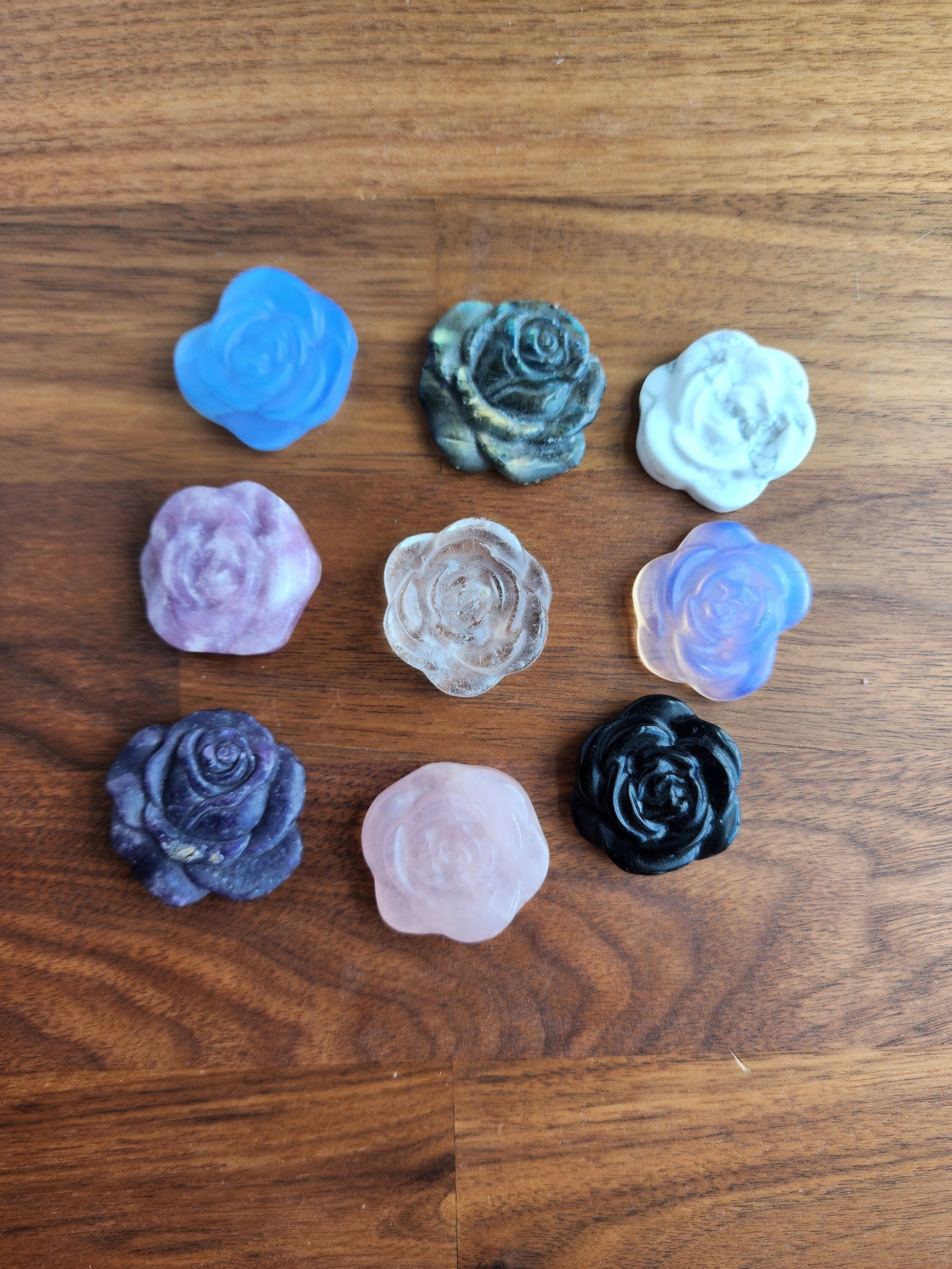 Crystal Flowers | Rose Carvings | Rose Quartz, Opalite, Howlite, Lepidolite | Spring Crystals | Easter & Equinox | Choose Your Color