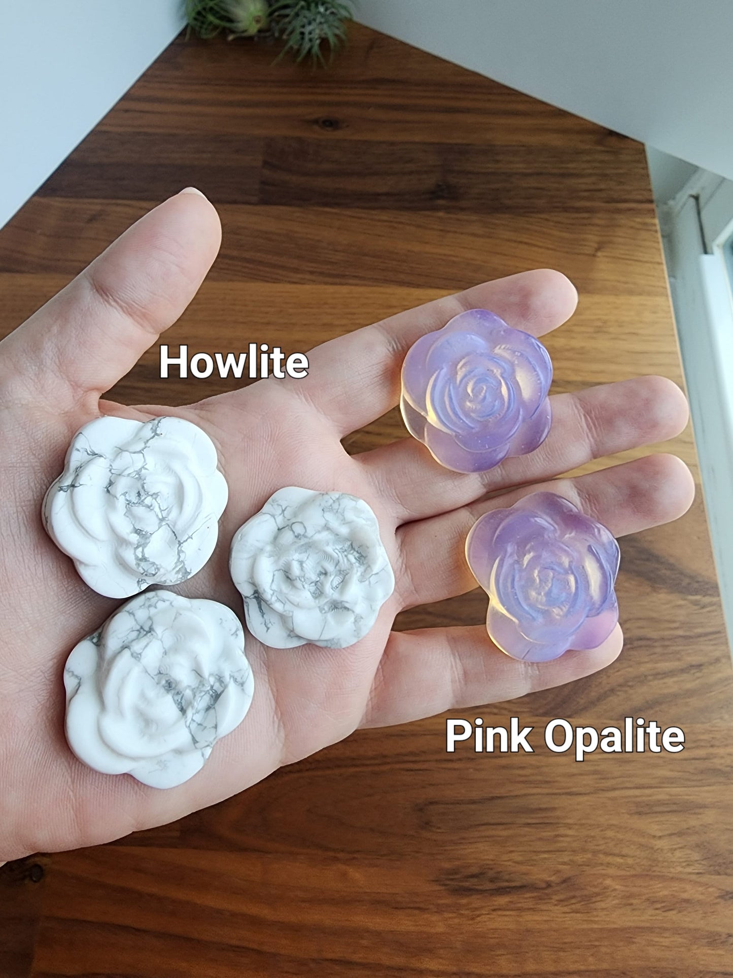 Crystal Flowers | Rose Carvings | Rose Quartz, Opalite, Howlite, Lepidolite | Spring Crystals | Easter & Equinox | Choose Your Color