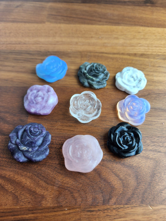 Crystal Flowers | Rose Carvings | Rose Quartz, Opalite, Howlite, Lepidolite | Spring Crystals | Easter & Equinox | Choose Your Color