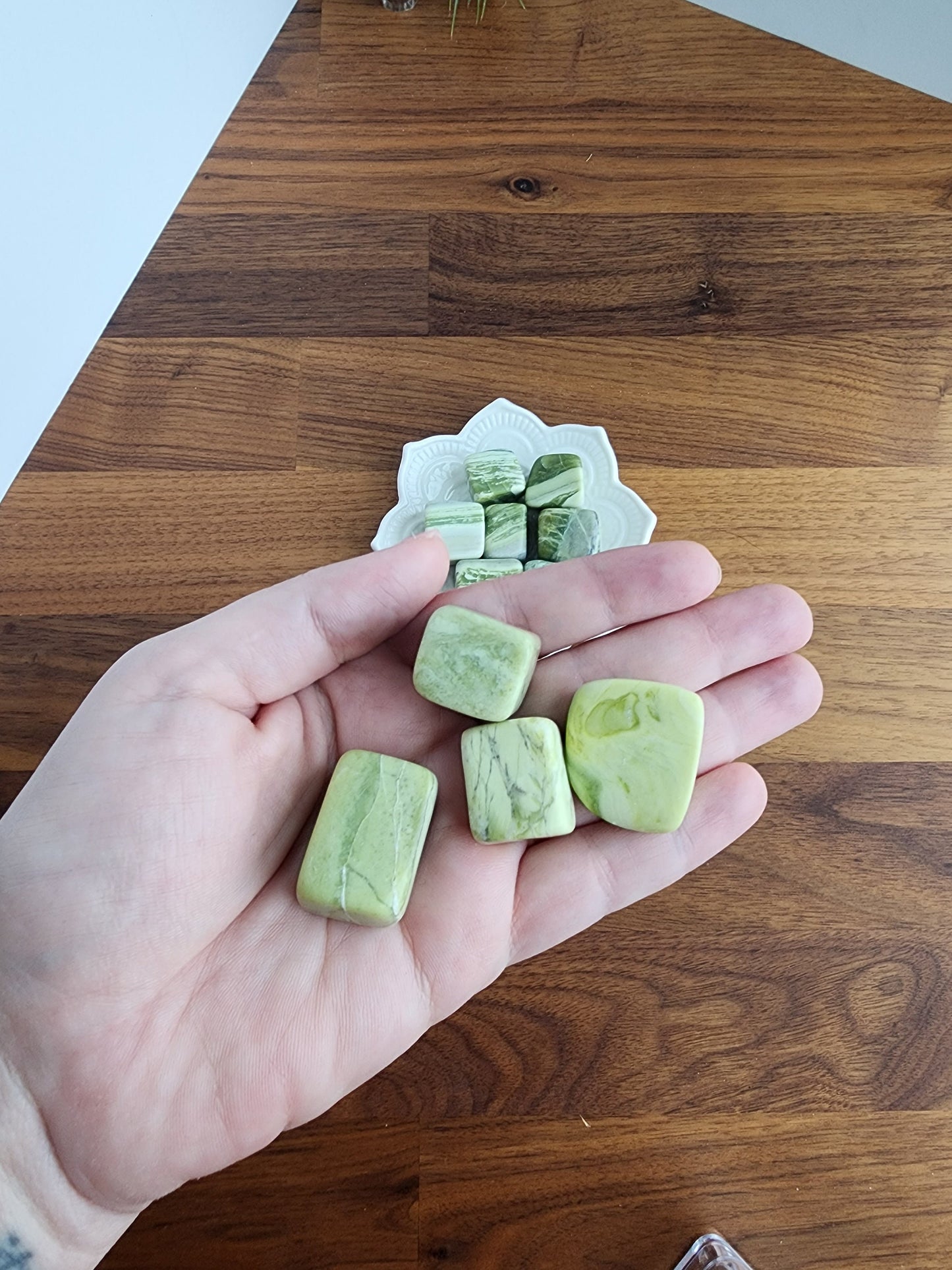 Serpentine Tumbles | Medium | Light Green Banded Crystal | High Quality | Intuitively Chosen