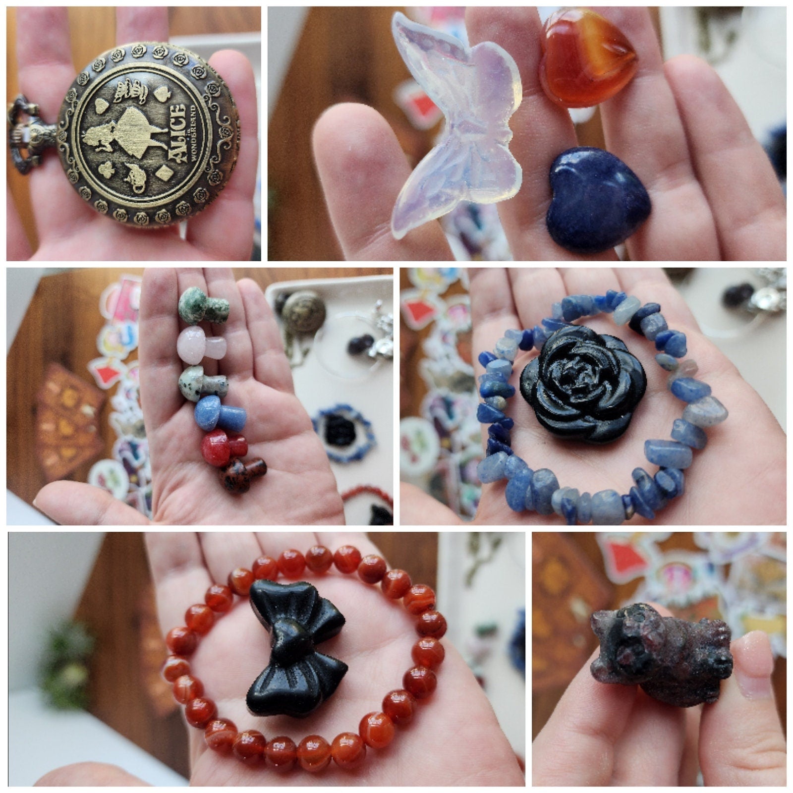 Wonderland Bundle #2 | Crystal Mushrooms, Bracelets, Butterfly, Bow, Hearts, Cheshire Cat, Rose | Charms, Stickers, Tarot & Pocket Watch