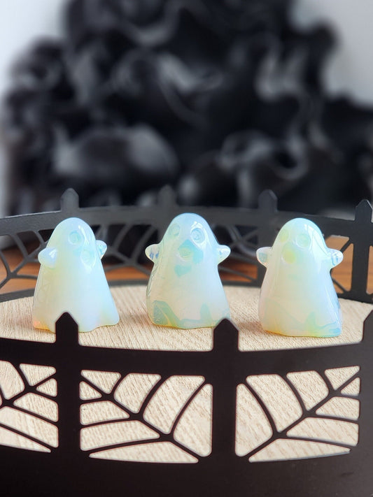 Cute Opalite Ghost | Spooky Crystal Carving | Halloween Crystals | White Clear Rainbow | Summerween Ghosty Phantom | Intuitively Chosen