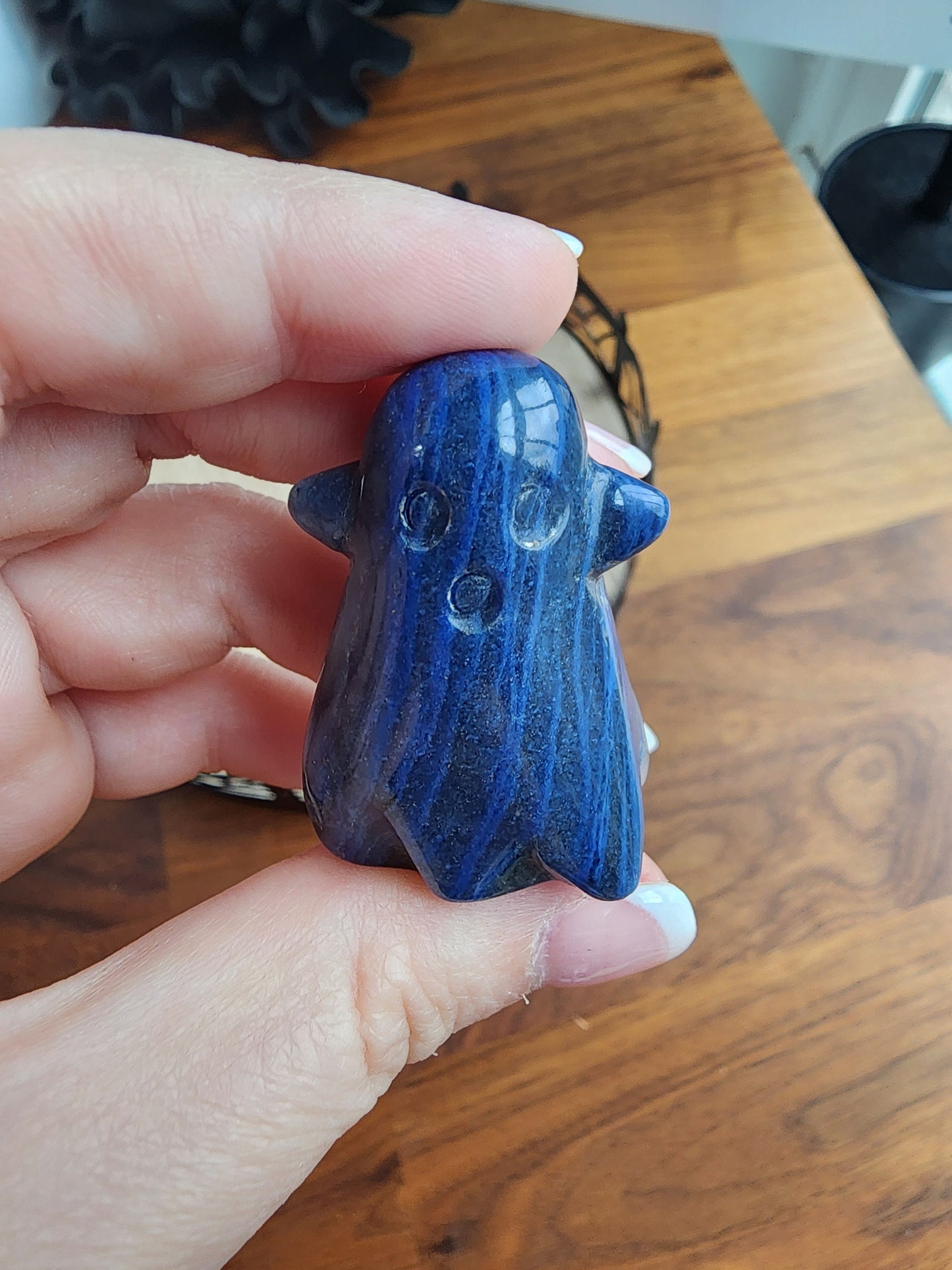 Cute Blue Aventurine Ghost | Spooky Crystal Carving | Halloween Crystals | Clear Quartz Inclusions | Summerween Phantom Intuitively Chosen