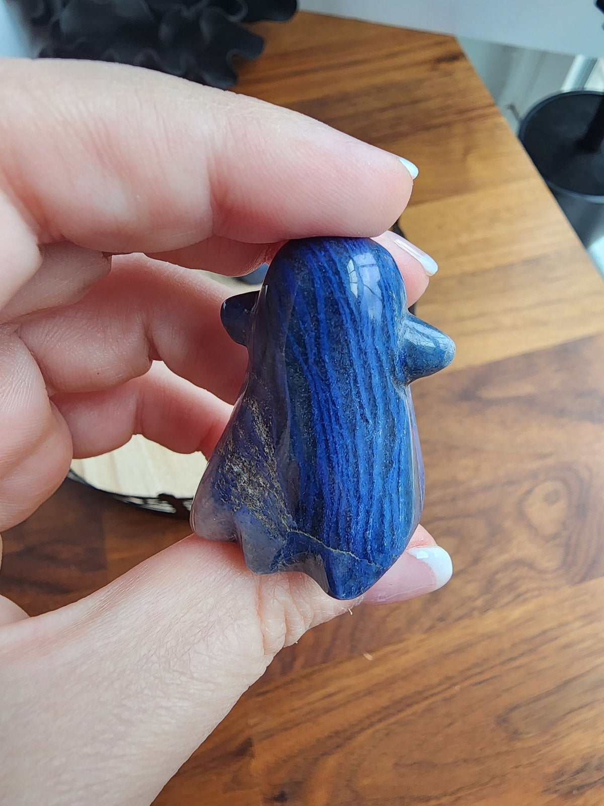 Blue Aventurine Ghost Carving: Spooky Halloween Crystal with Clear Quartz
