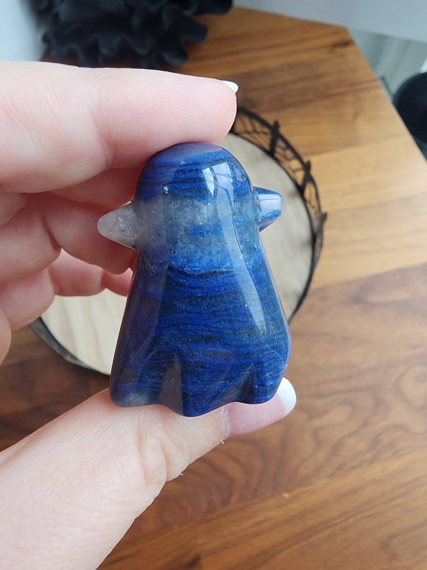 Cute Blue Aventurine Ghost | Spooky Crystal Carving | Halloween Crystals | Clear Quartz Inclusions | Summerween Phantom Intuitively Chosen