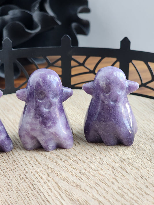 Lepidolite Ghost Carving: Shimmery Lilac Crystal Figurine