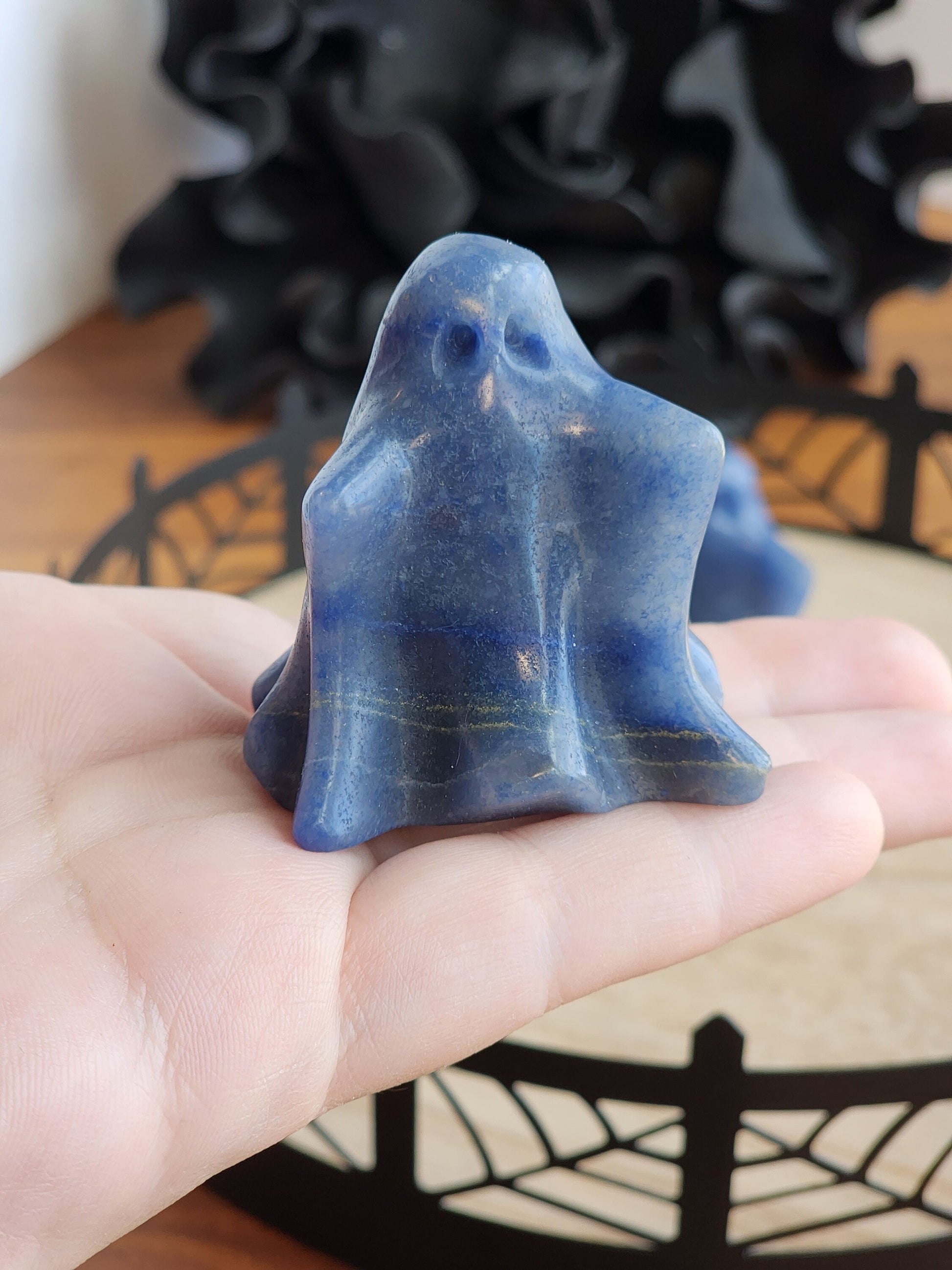 Ghost Crystal | Blue Adventurine | Halloween Decor | Spooky Season Crystals | 3D Phantom | Carving | Witchy Vibes | Intuitively Chosen