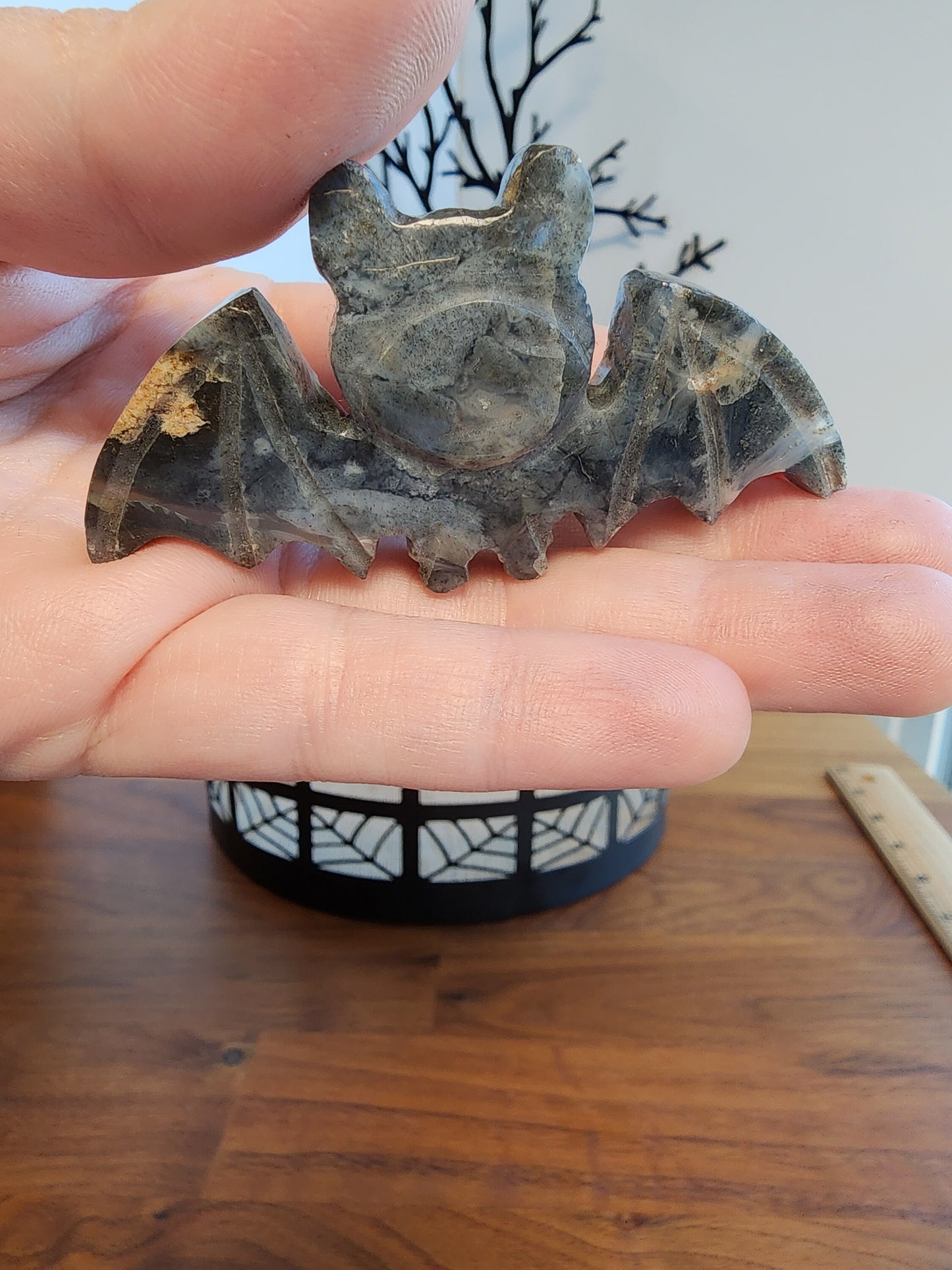 Cute Crystal Bat! | Pyrite in Quartz | Gray Vampire Bat Carving | Halloween Crystals | Gothcore | Spooky Season | Intuitively Chosen