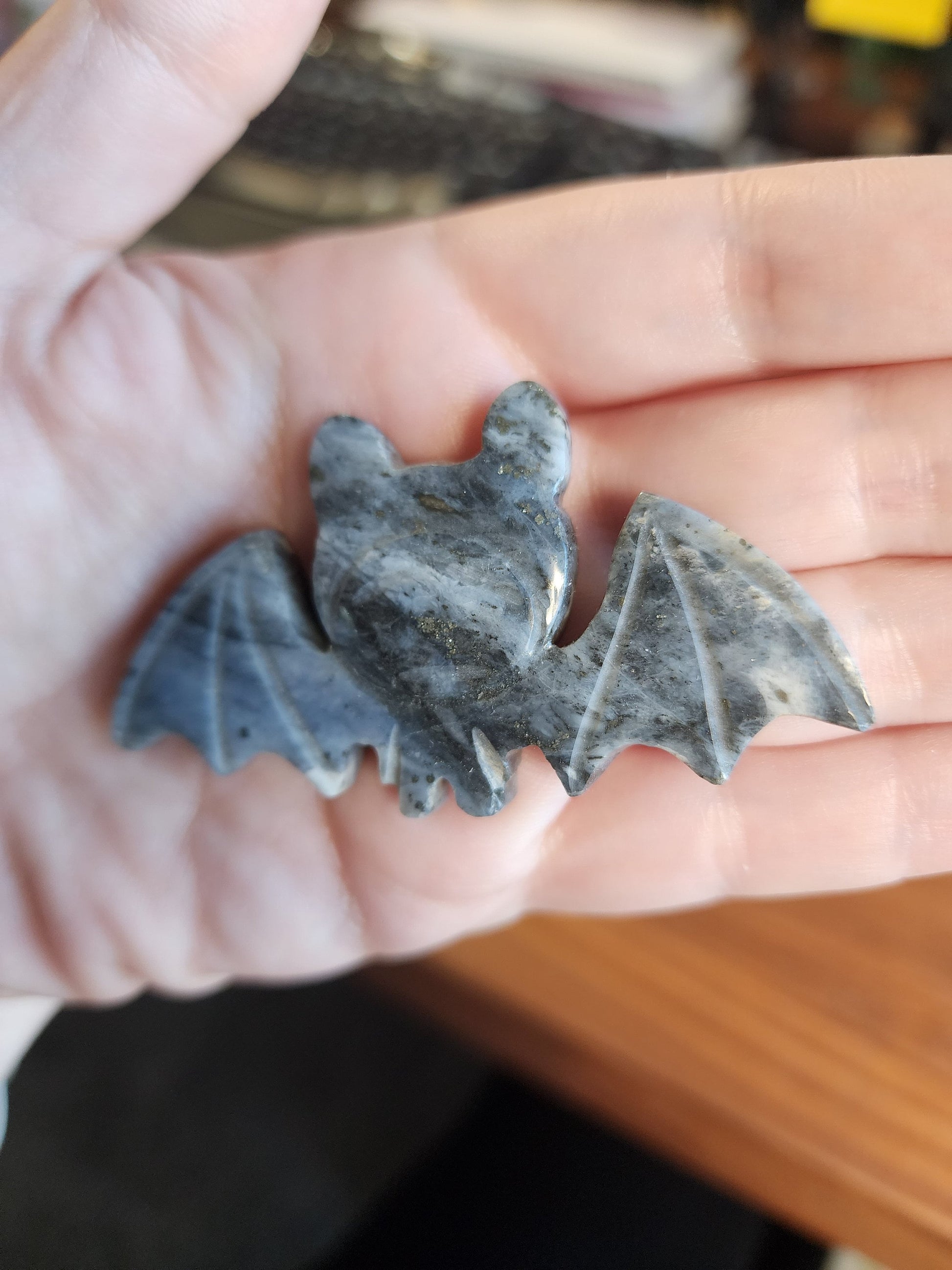 Cute Crystal Bat! | Pyrite in Quartz | Gray Vampire Bat Carving | Halloween Crystals | Gothcore | Spooky Season | Intuitively Chosen