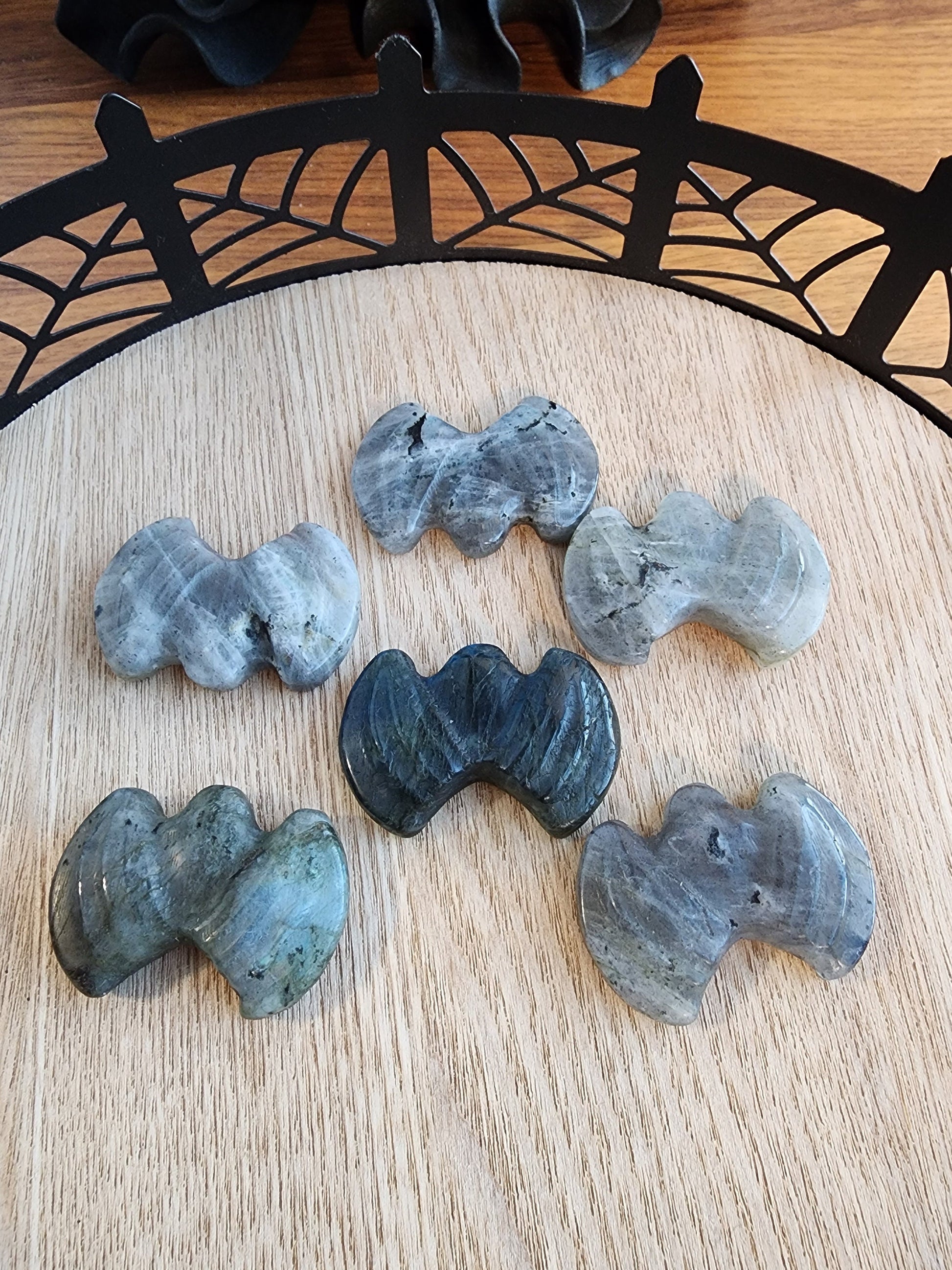 Labradorite Mini Bats | Cute Flashy Lab Bat Carvings | Rainbow | Cute Halloween Crystals | Spooky Season Crystal | Intuitively Chosen