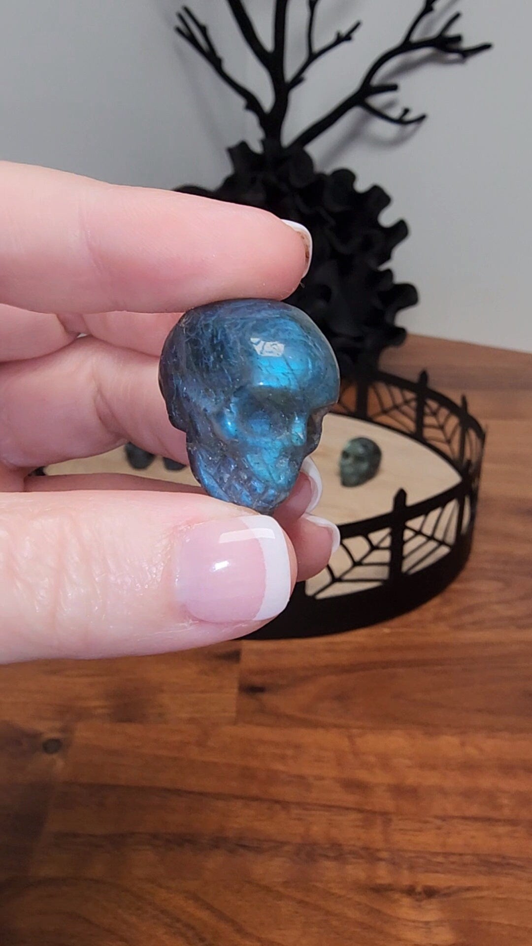 Labradorite Mini Skulls | Under 1" | Cool Flashy Lab Skeleton Head Carving | Halloween Crystals | Spooky Season Decor with Witchy Vibes