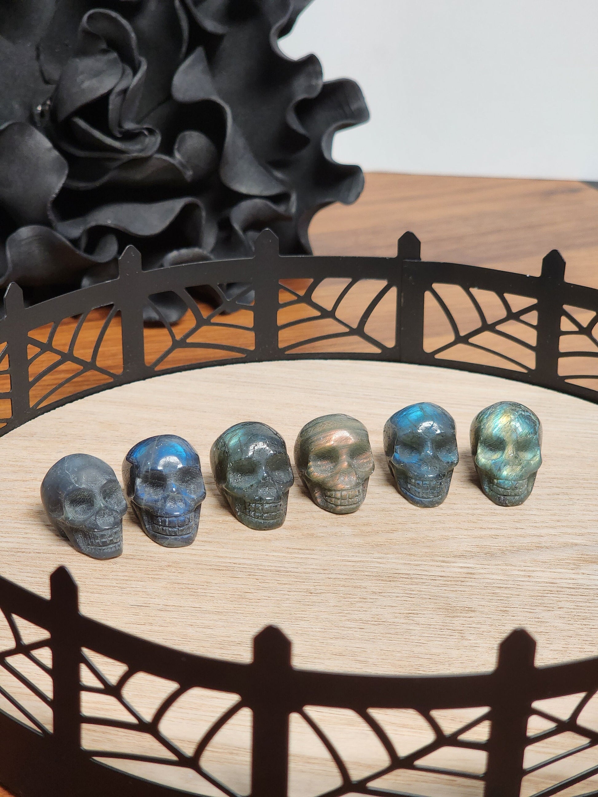 Labradorite Mini Skulls | Under 1" | Cool Flashy Lab Skeleton Head Carving | Halloween Crystals | Spooky Season Decor with Witchy Vibes