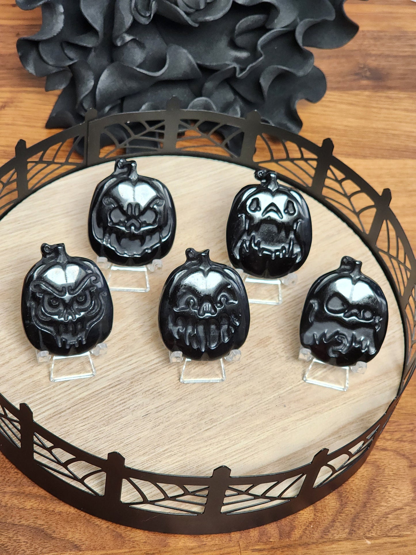 Scary Pumpkin Face | Black Obsidian | Halloween Crystals | Spooky Season Decor| Horror | Intutively Chosen