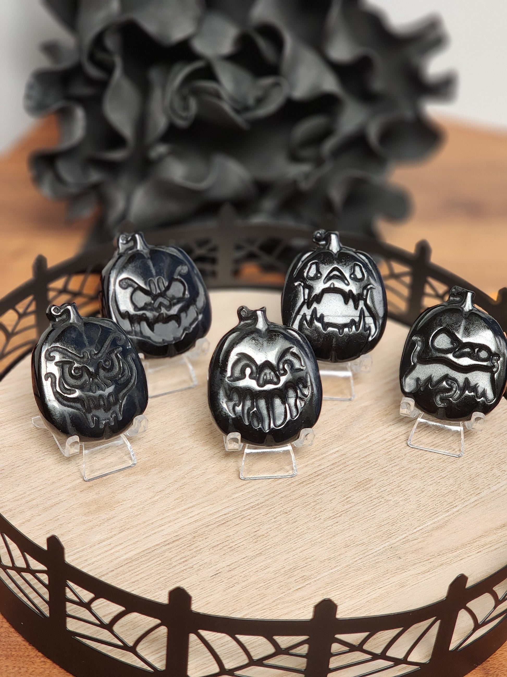 Scary Pumpkin Face | Black Obsidian | Halloween Crystals | Spooky Season Decor| Horror | Intutively Chosen