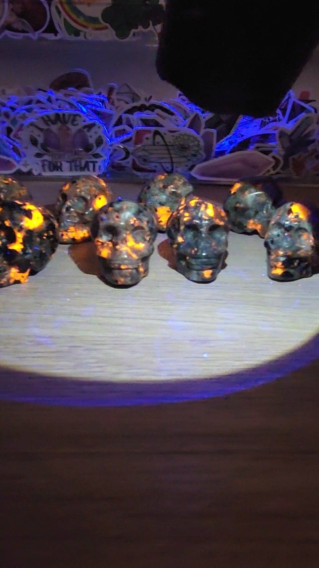 Yooperlite Skulls | 1.5" Crystal Carvings with UV Reaction | Halloween Village Decor | Spooky Season Vibes for your Goth Friends!