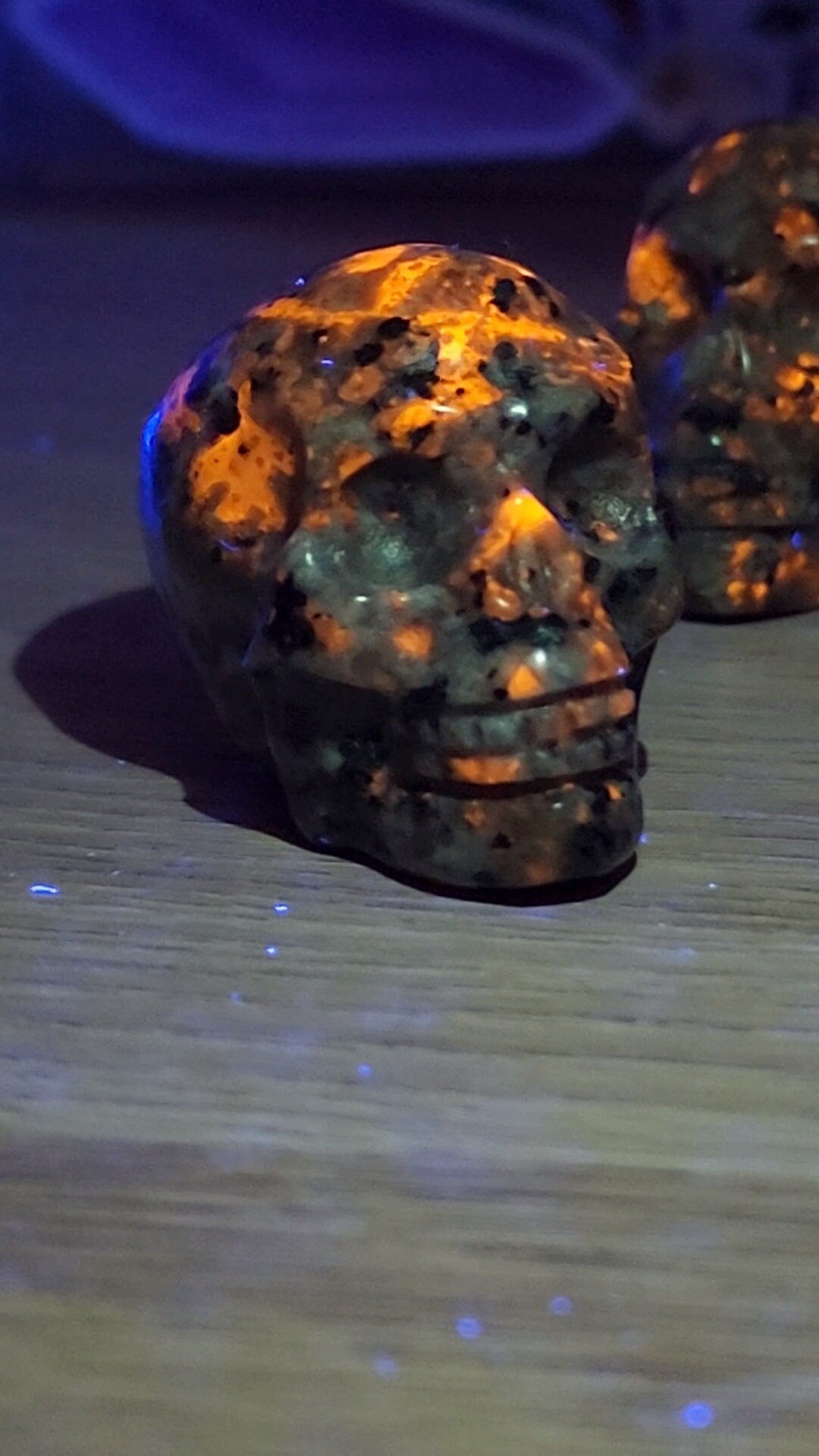 Yooperlite Skulls | 1.5" Crystal Carvings with UV Reaction | Halloween Village Decor | Spooky Season Vibes for your Goth Friends!