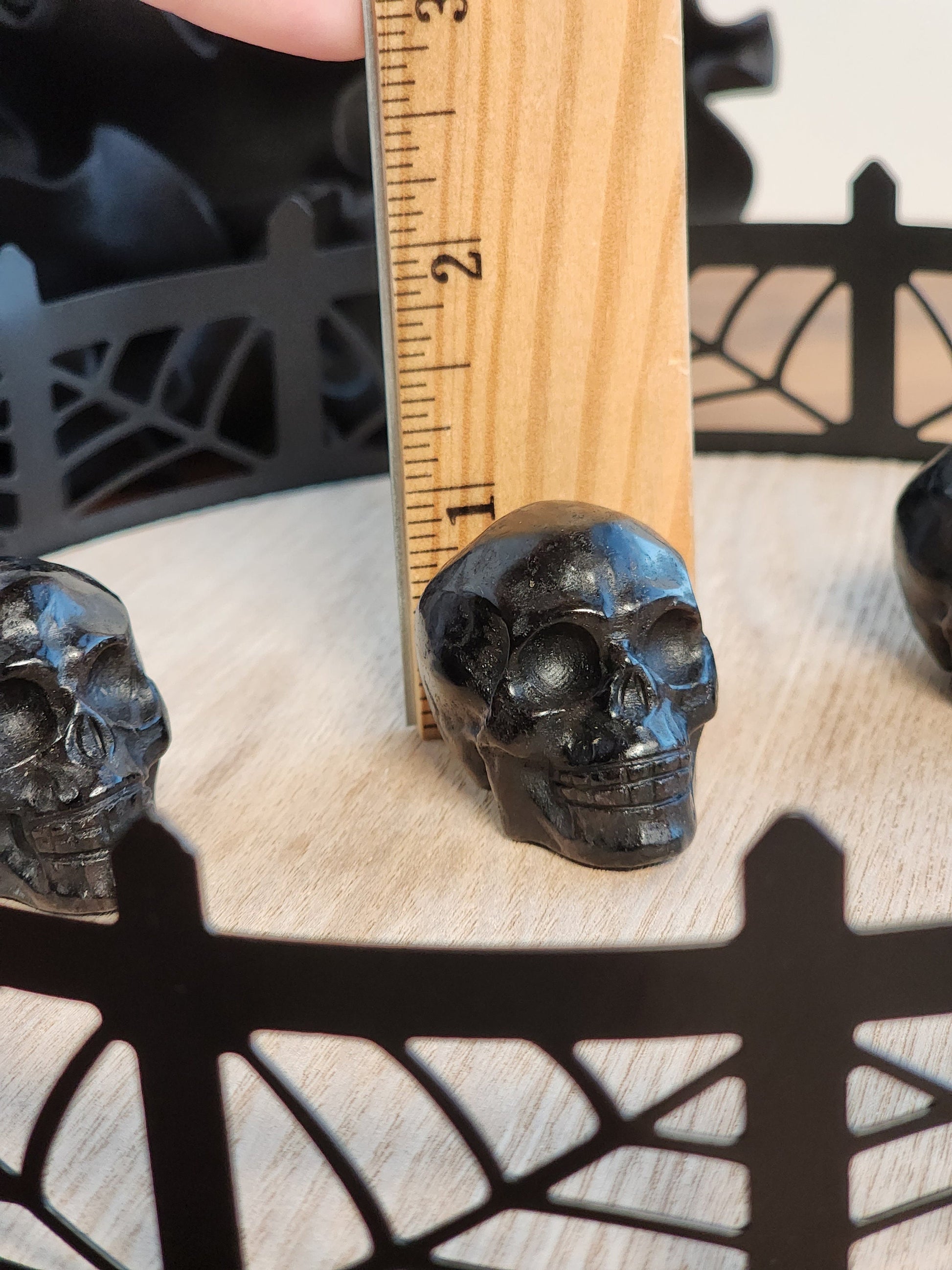 Firework Stone Skulls | 1.5" | Crystal Astrophyllite | Decor for Spooky Season | Great for Halloween Villages or Summerween Displays