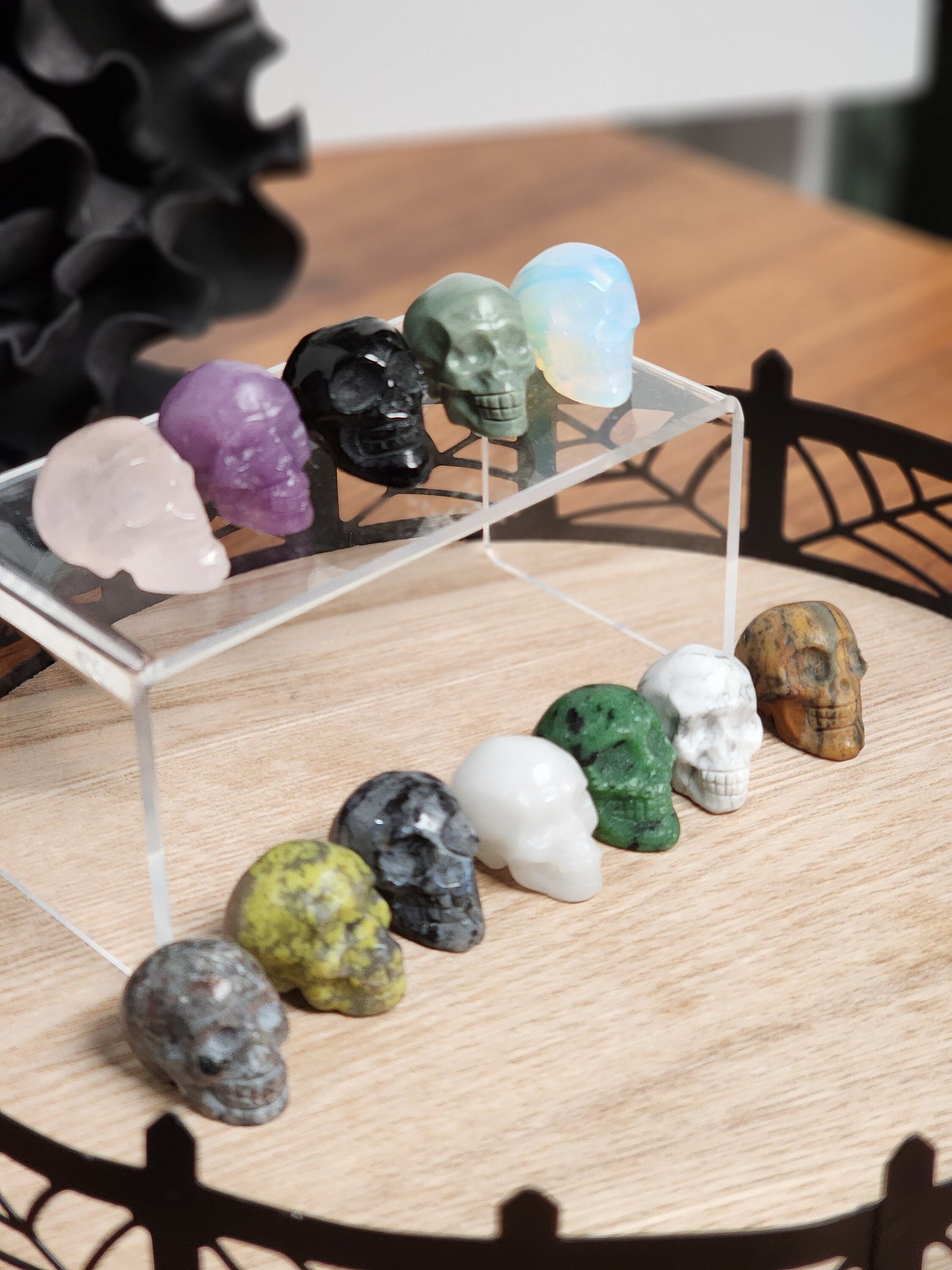 Mini Crystal Skulls | Under 1" | Spooky Hand Carved Halloween Decor | White, Rose, Green, Black, Opalite, Purple | Spooky Scary Skeletons