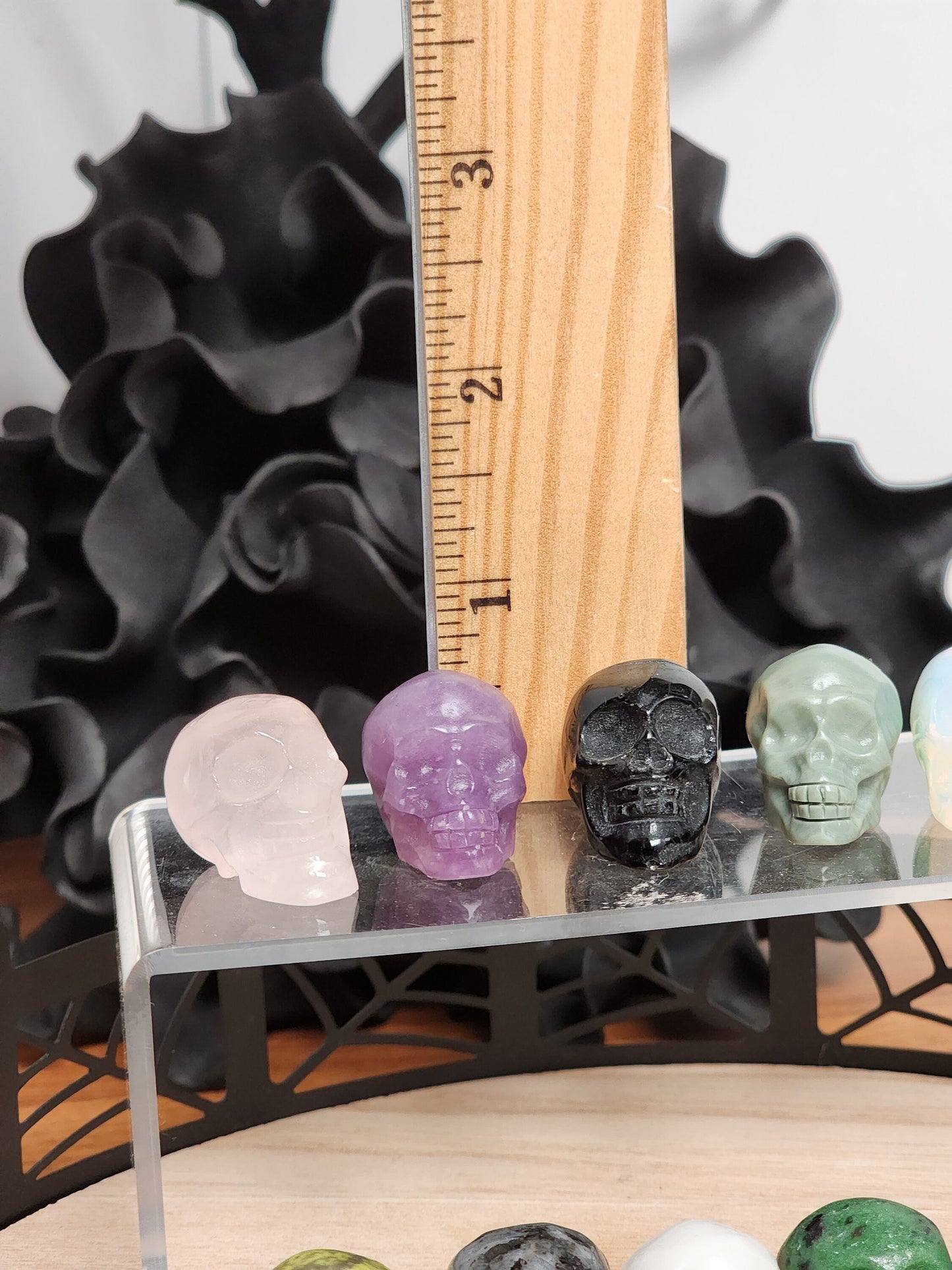 Mini Crystal Skulls | Under 1" | Spooky Hand Carved Halloween Decor | White, Rose, Green, Black, Opalite, Purple | Spooky Scary Skeletons