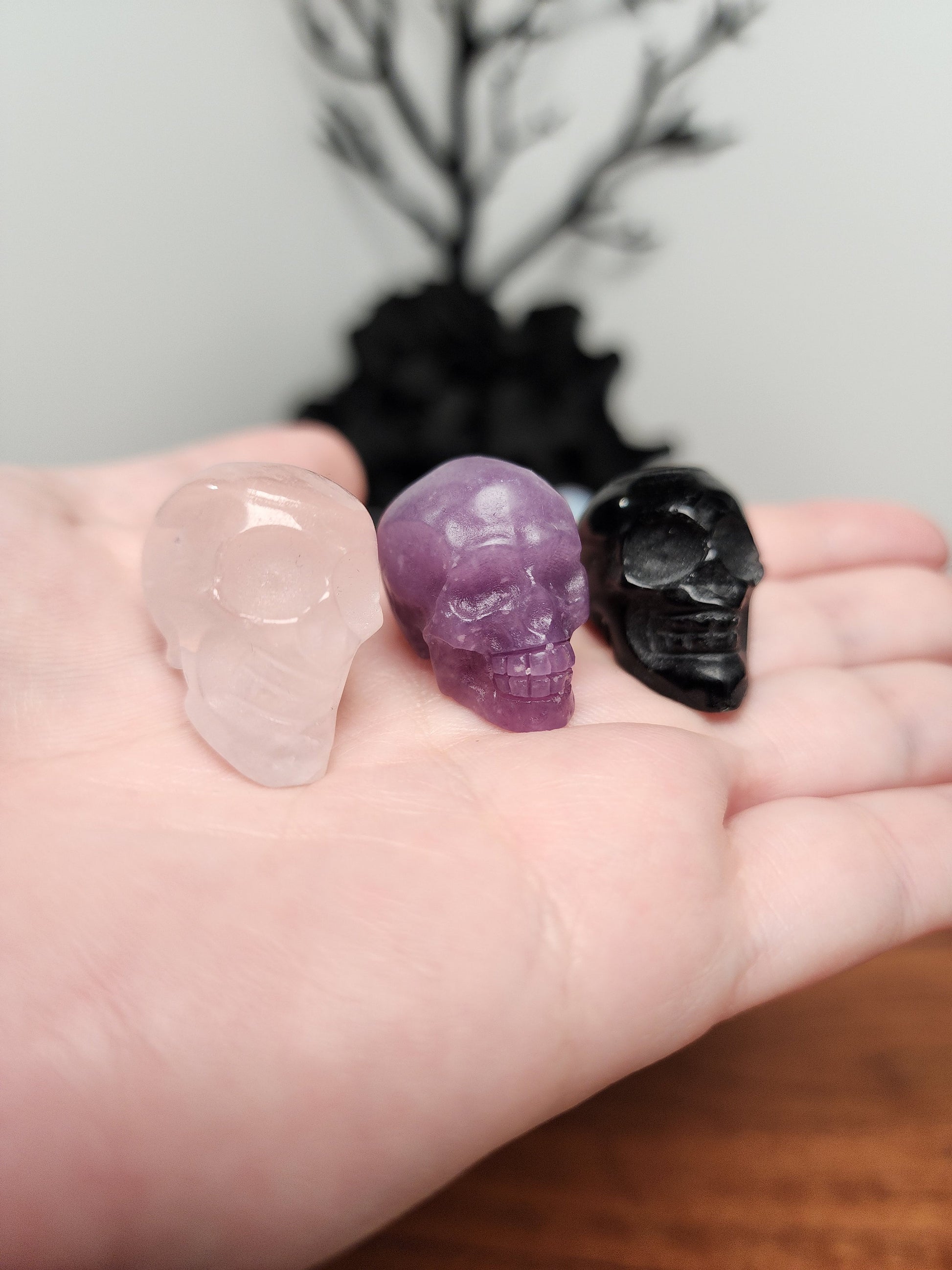 Mini Crystal Skulls | Under 1" | Spooky Hand Carved Halloween Decor | White, Rose, Green, Black, Opalite, Purple | Spooky Scary Skeletons