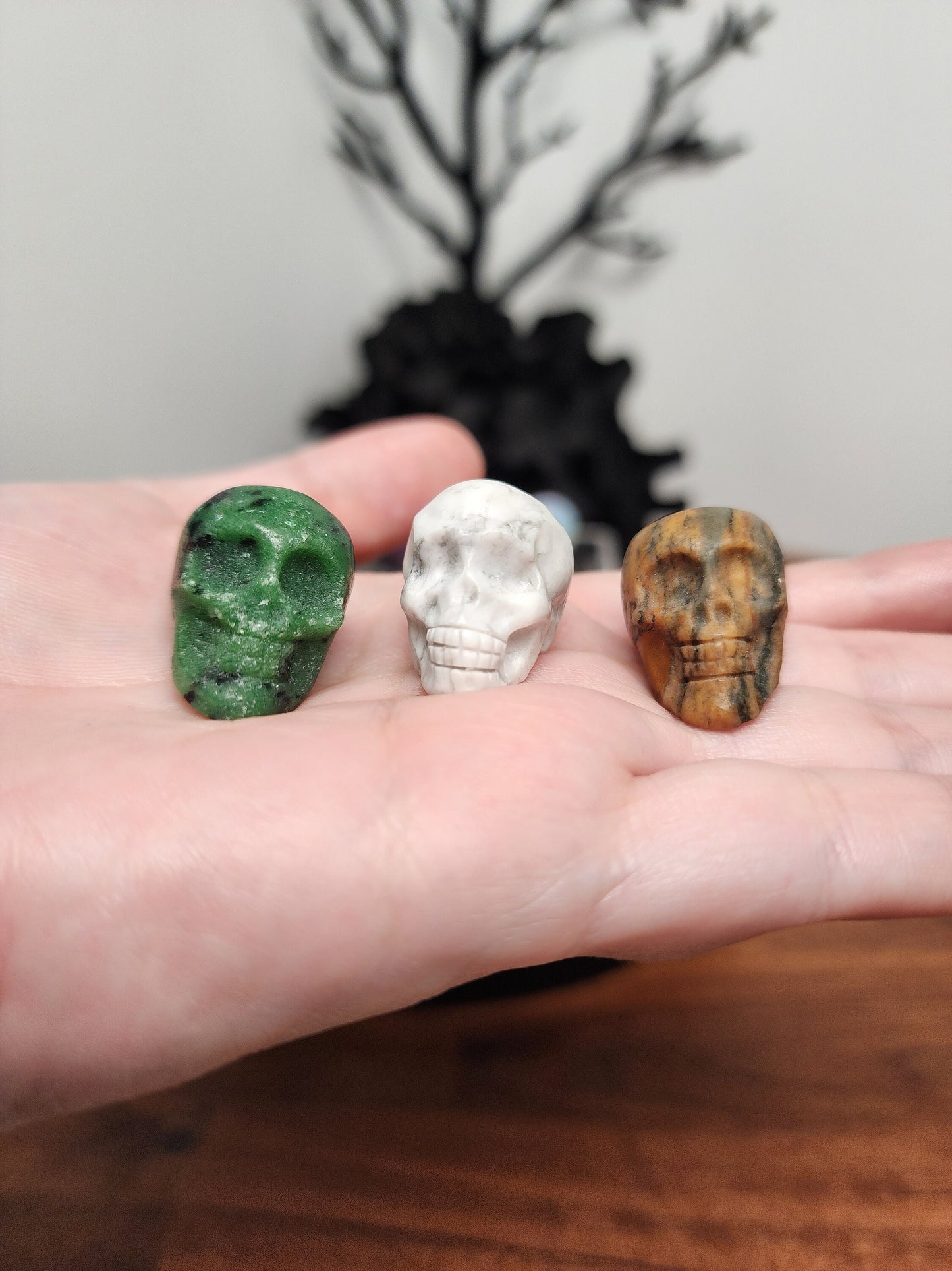 Mini Crystal Skulls | Under 1" | Spooky Hand Carved Halloween Decor | White, Rose, Green, Black, Opalite, Purple | Spooky Scary Skeletons