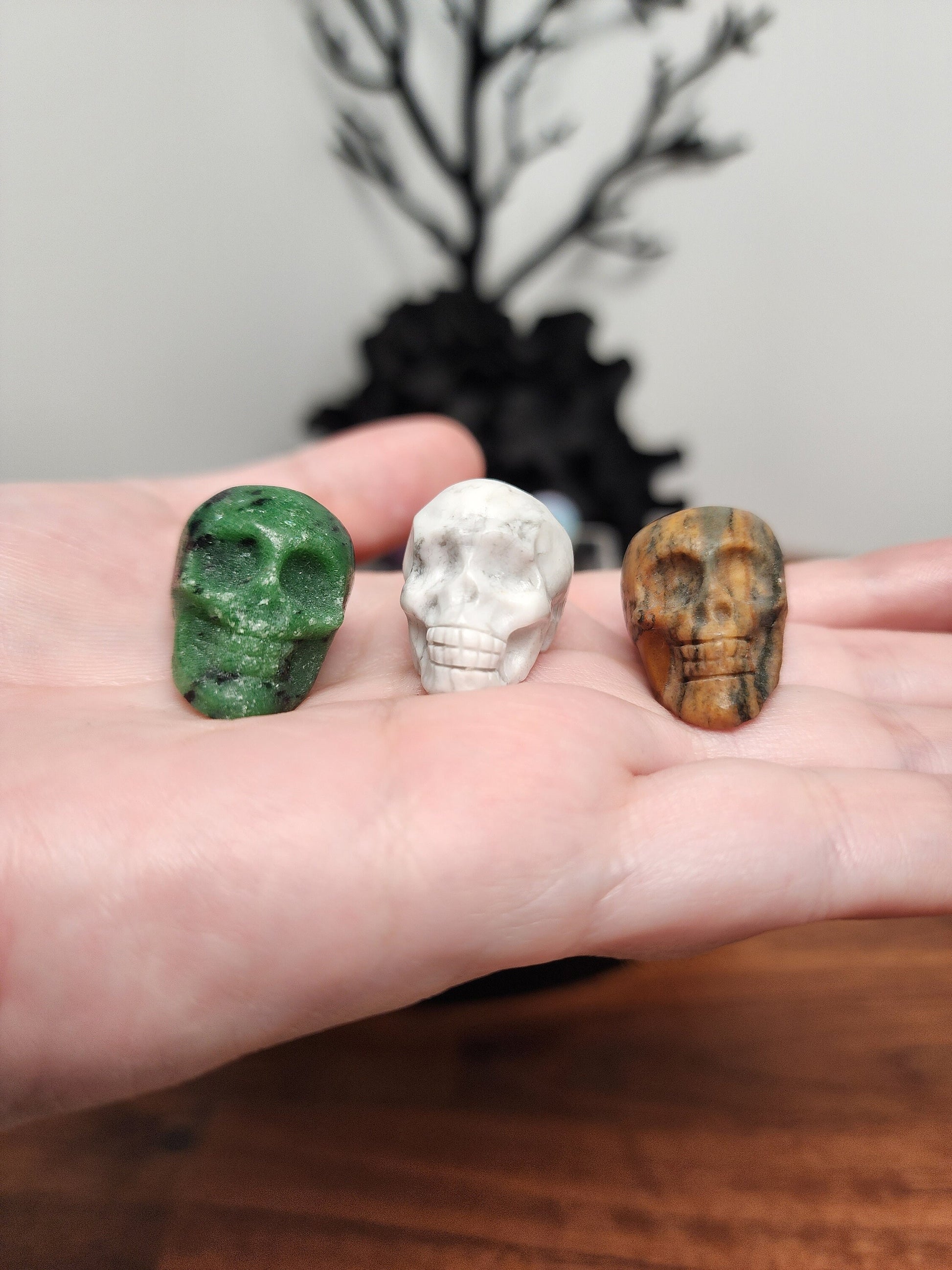 Mini Crystal Skulls | Under 1" | Spooky Hand Carved Halloween Decor | White, Rose, Green, Black, Opalite, Purple | Spooky Scary Skeletons