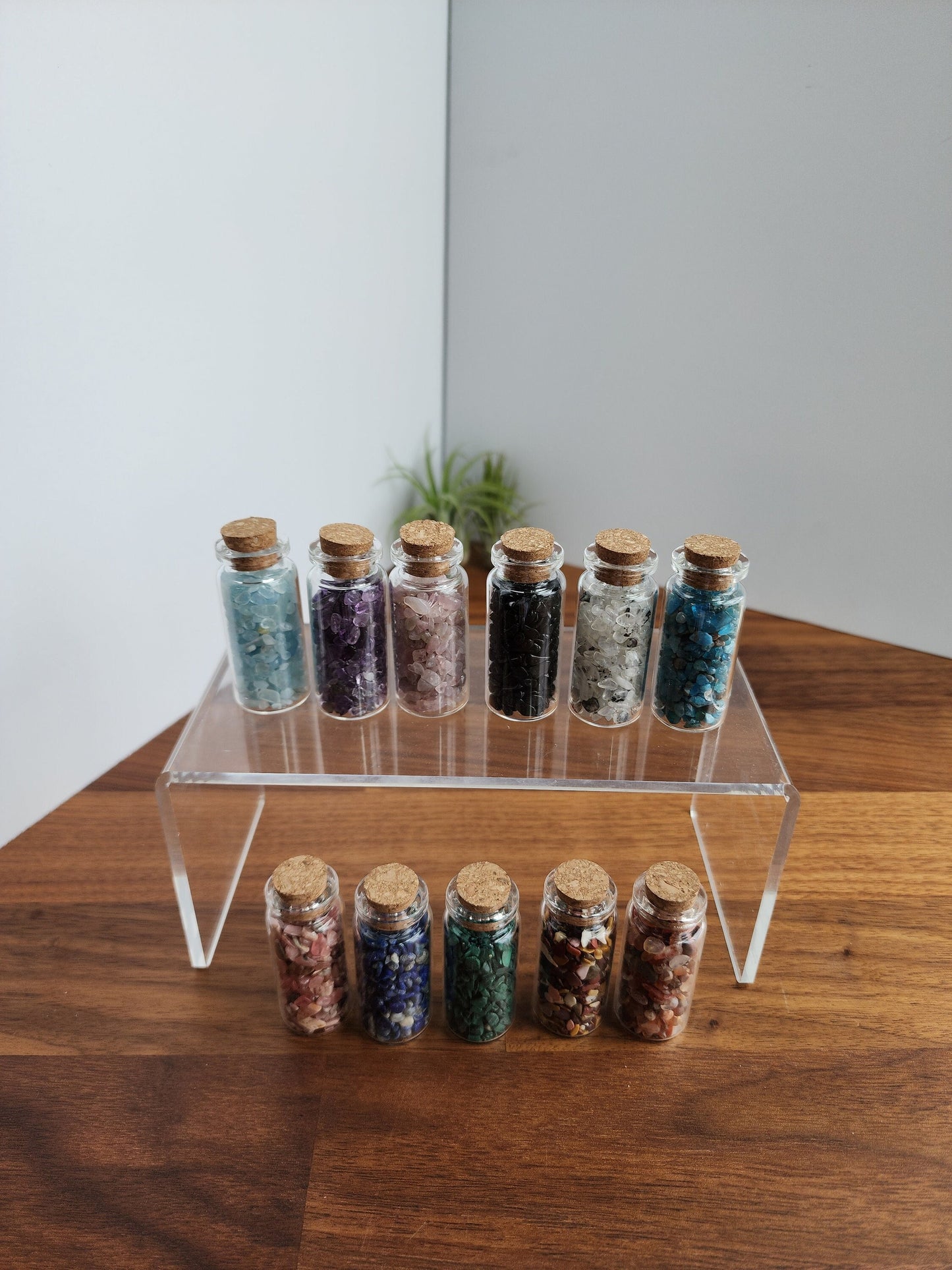 Crystal Chips Jars | Mini Bottles of Crystals | Rhodochrisite, Malachite, Kunzite, Moonstone, Obsidian, Mookite, Amethyst, Lapis, Red Agate