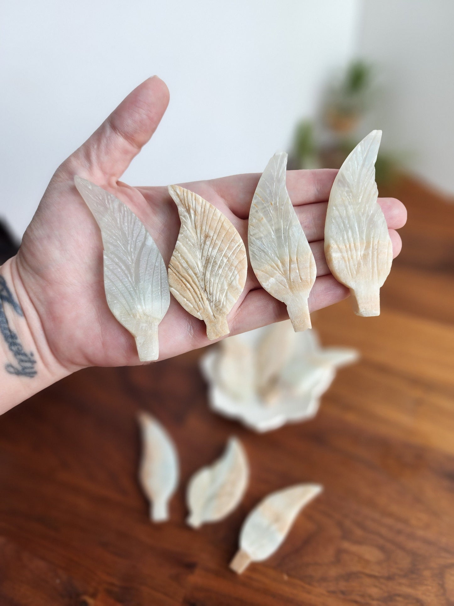 Hand Carved Caribbean Calcite Leaf: Ocean Crystal Decor