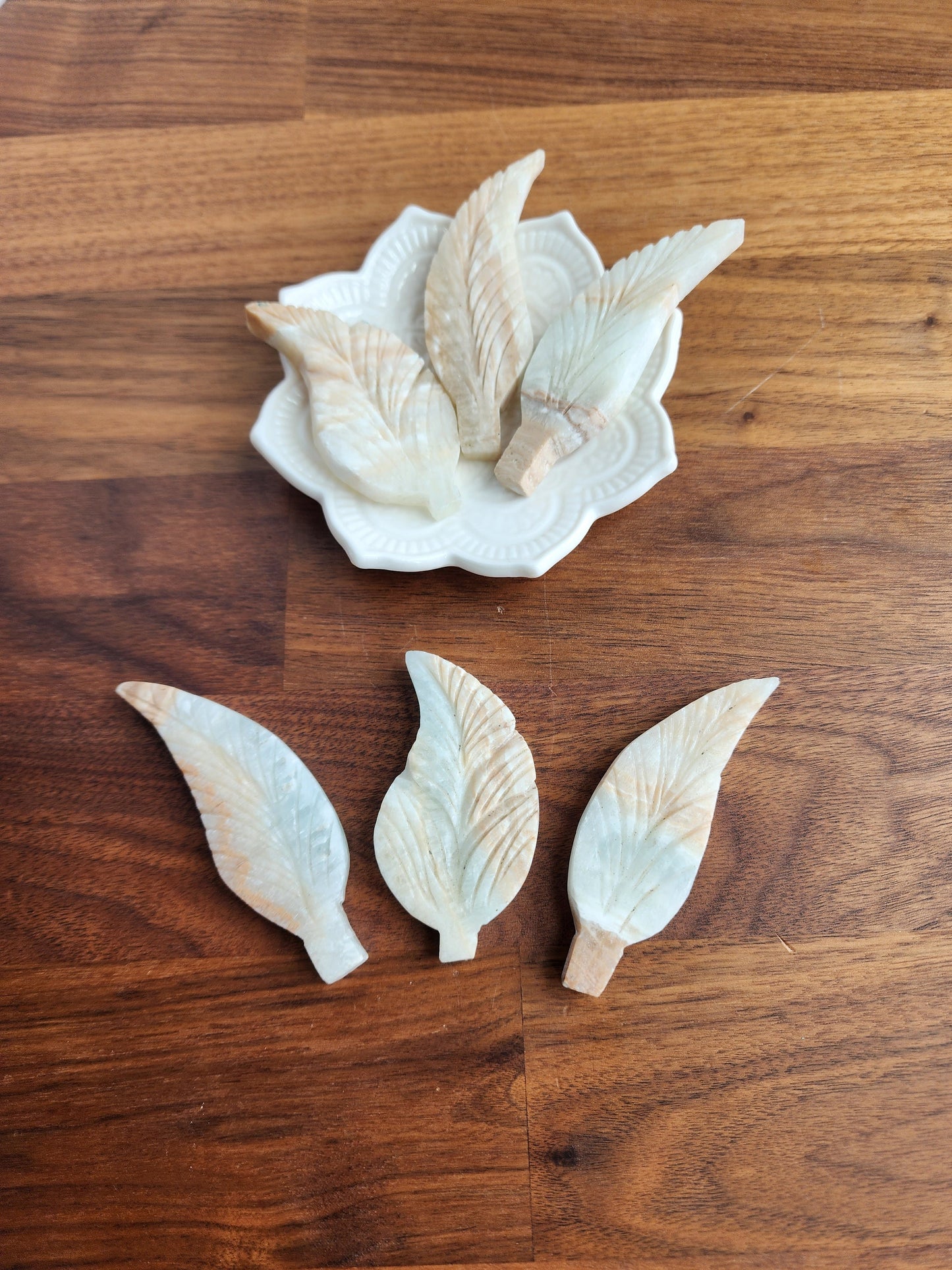 Hand Carved Caribbean Calcite Leaf: Ocean Crystal Decor