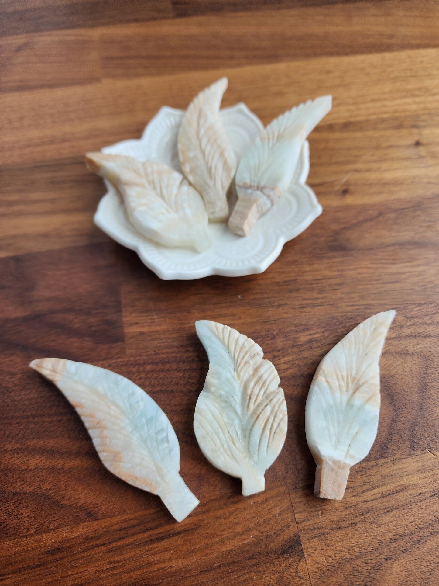 caribbean calcite leaf carving, hand carved crystal leaves