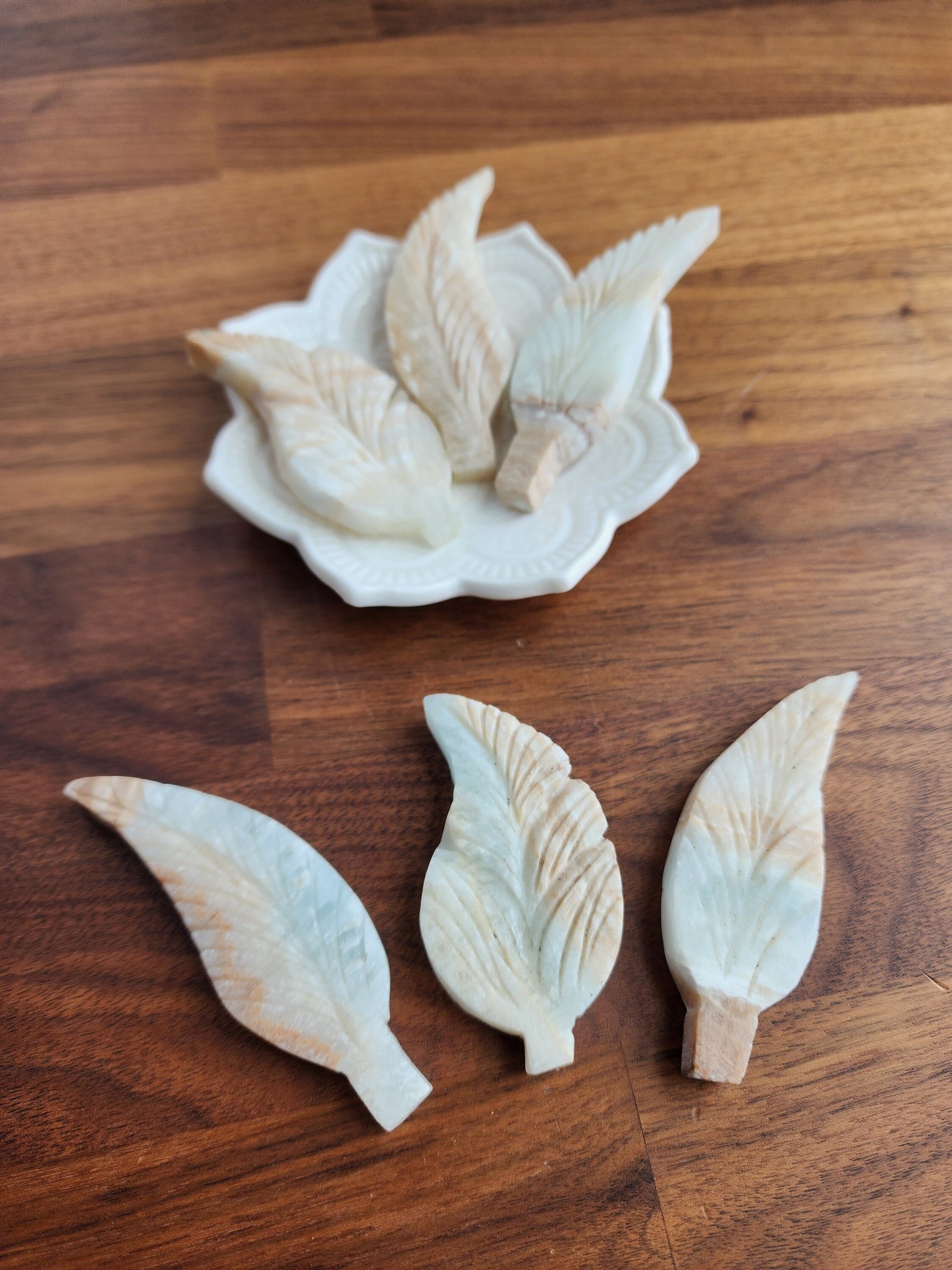 caribbean calcite leaf carving, hand carved crystal leaves