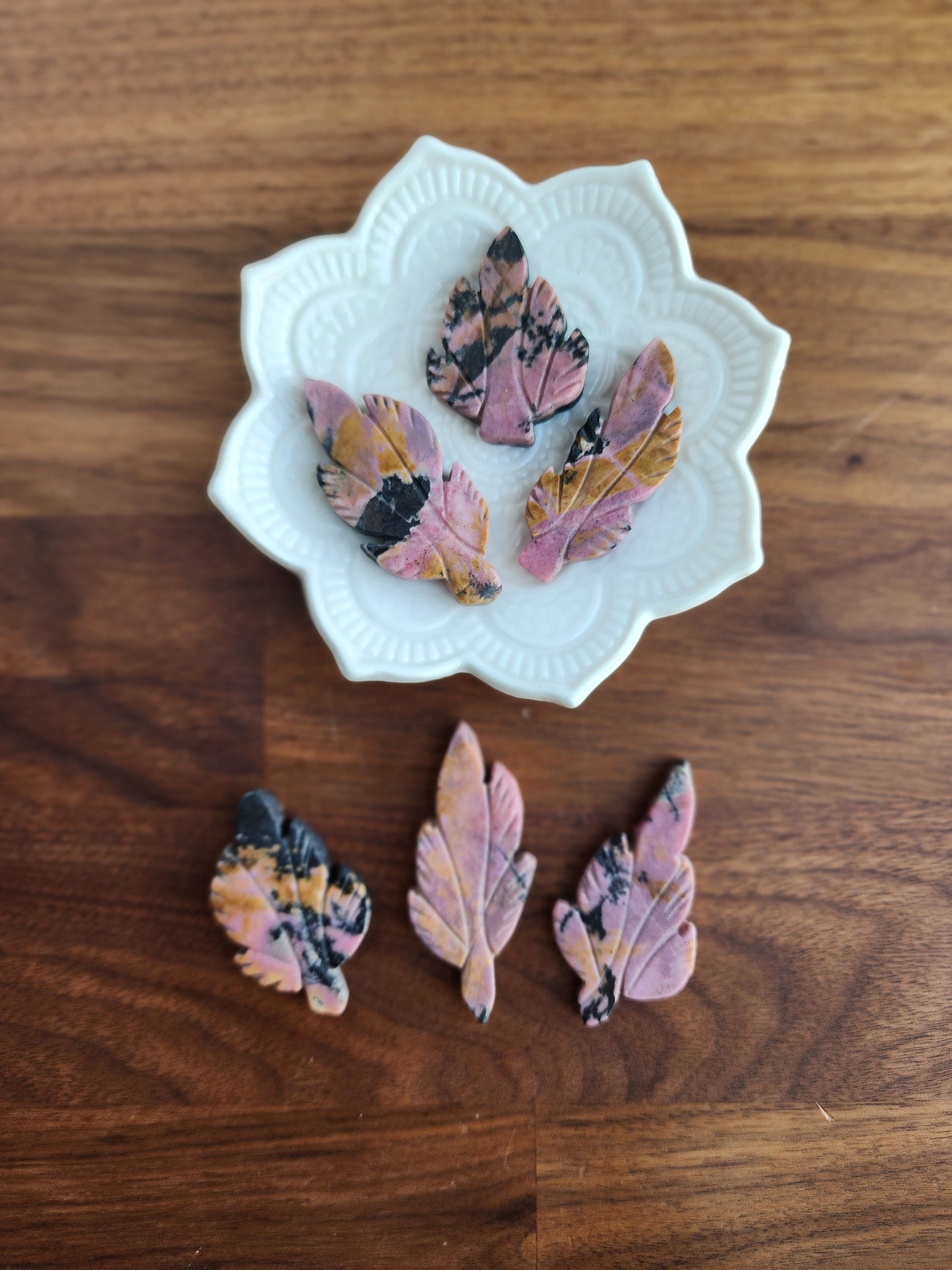 Rhodonite Mini Leaf | Pink Crystal Leaves | Fun Crystals for kids | Hand Carved | Spring Season Favorites | Mom Gifts | Intutively Chosen