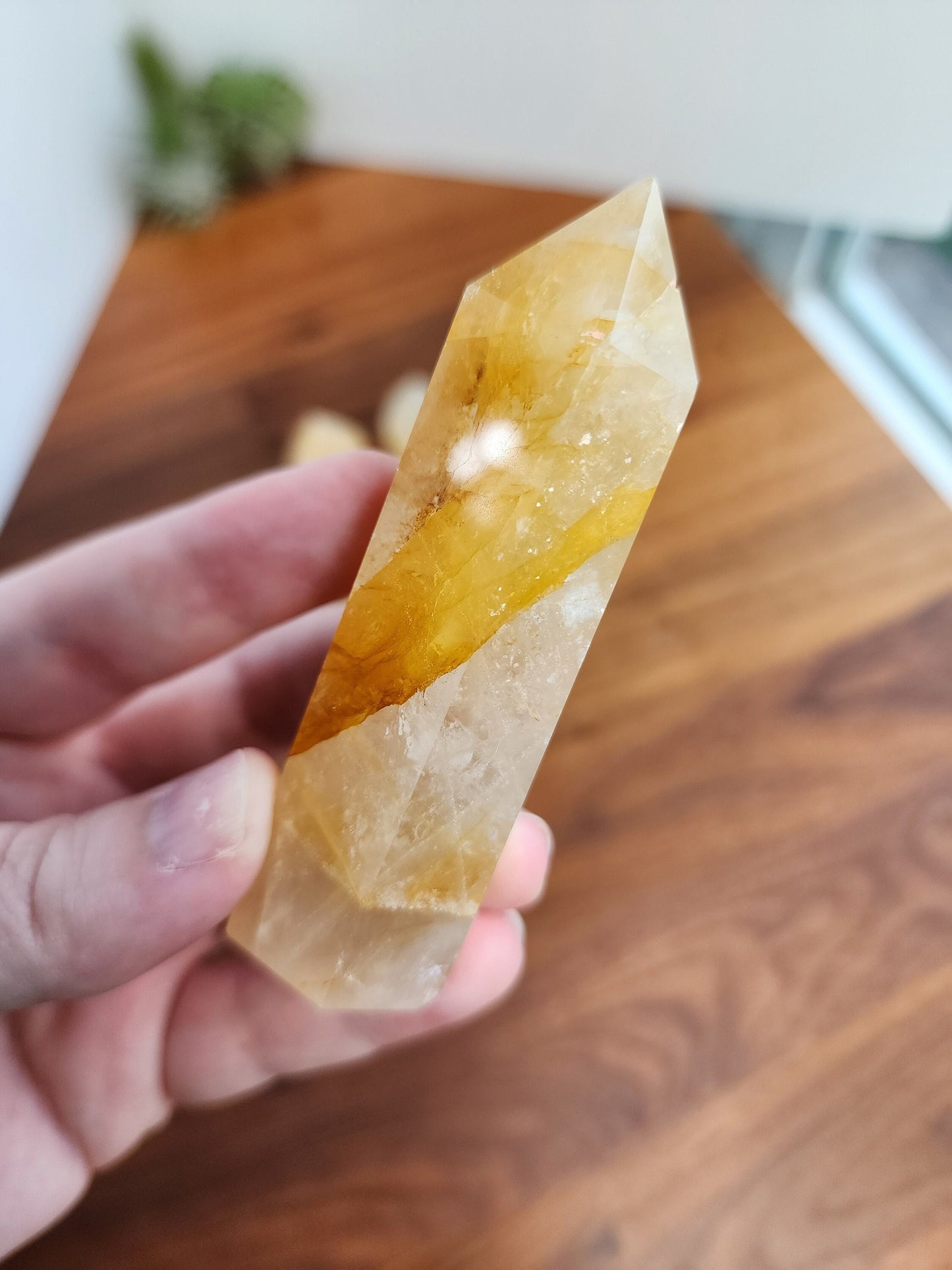 High quality golden healer crystal tower with rainbows and gold to yellow inclusions