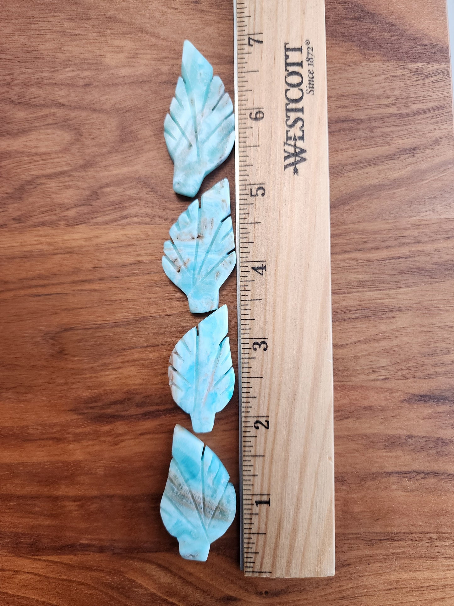 Blue Aragonite Crystal Leaf: Hand Carved Ocean Stone