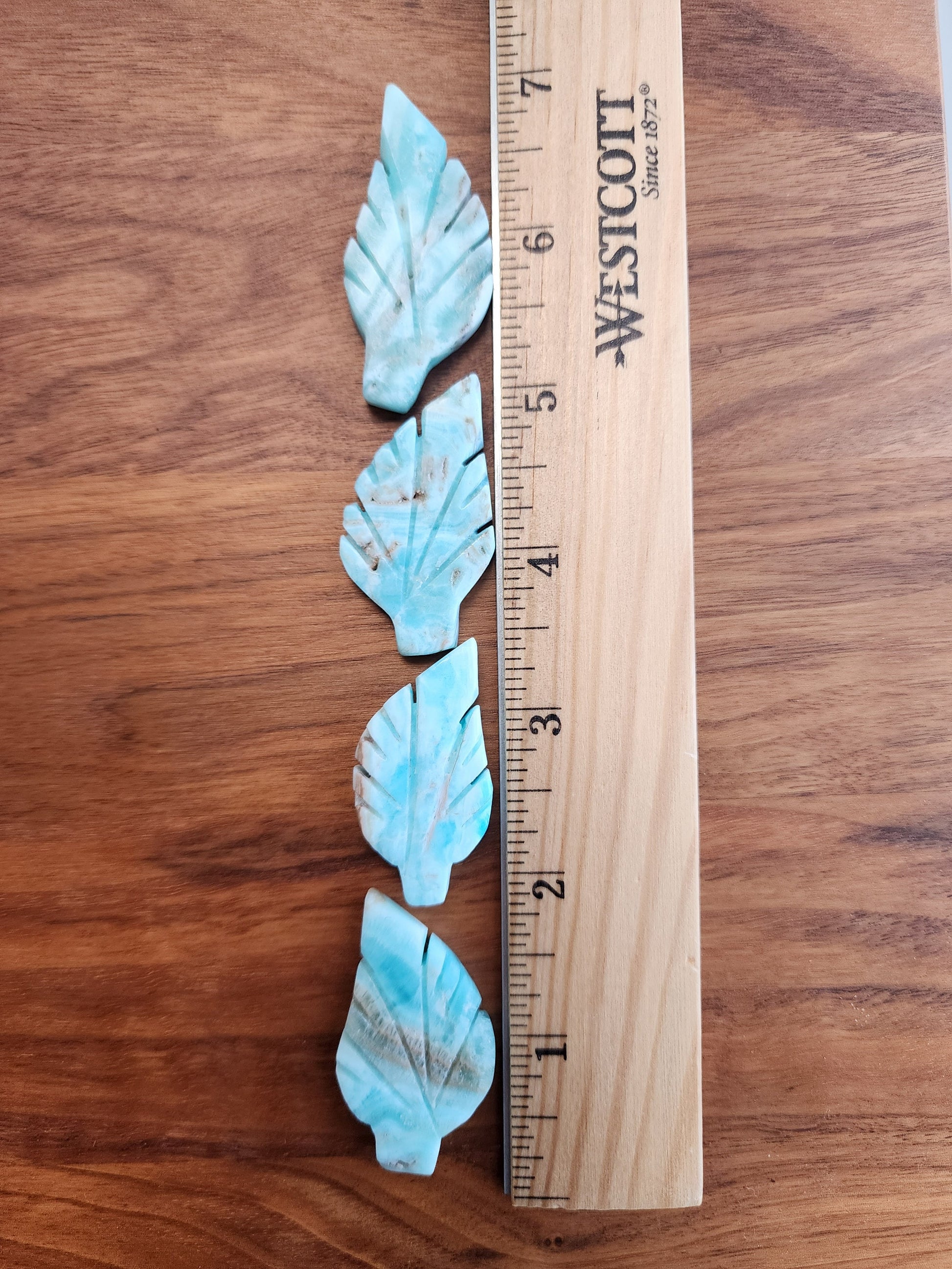 Blue Aragonite Crystal Leaf: Hand Carved Ocean Stone
