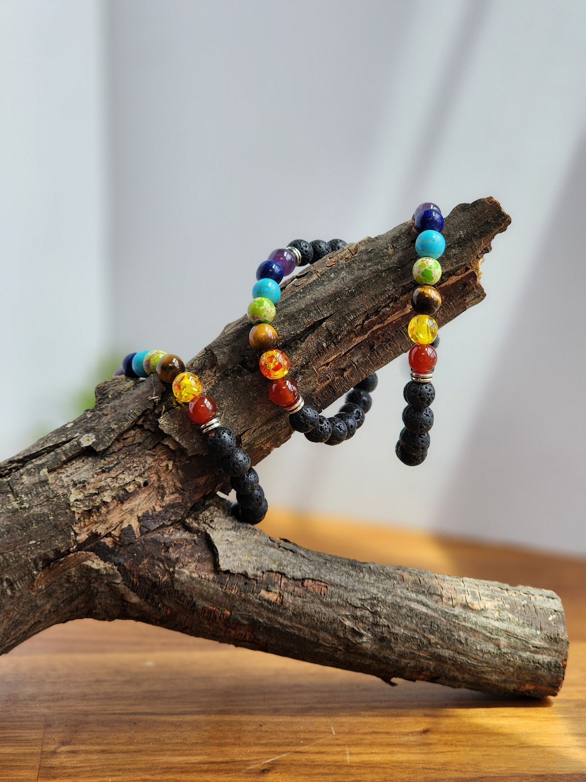 Chakra, 7 stone crystal bracelet with lava rock