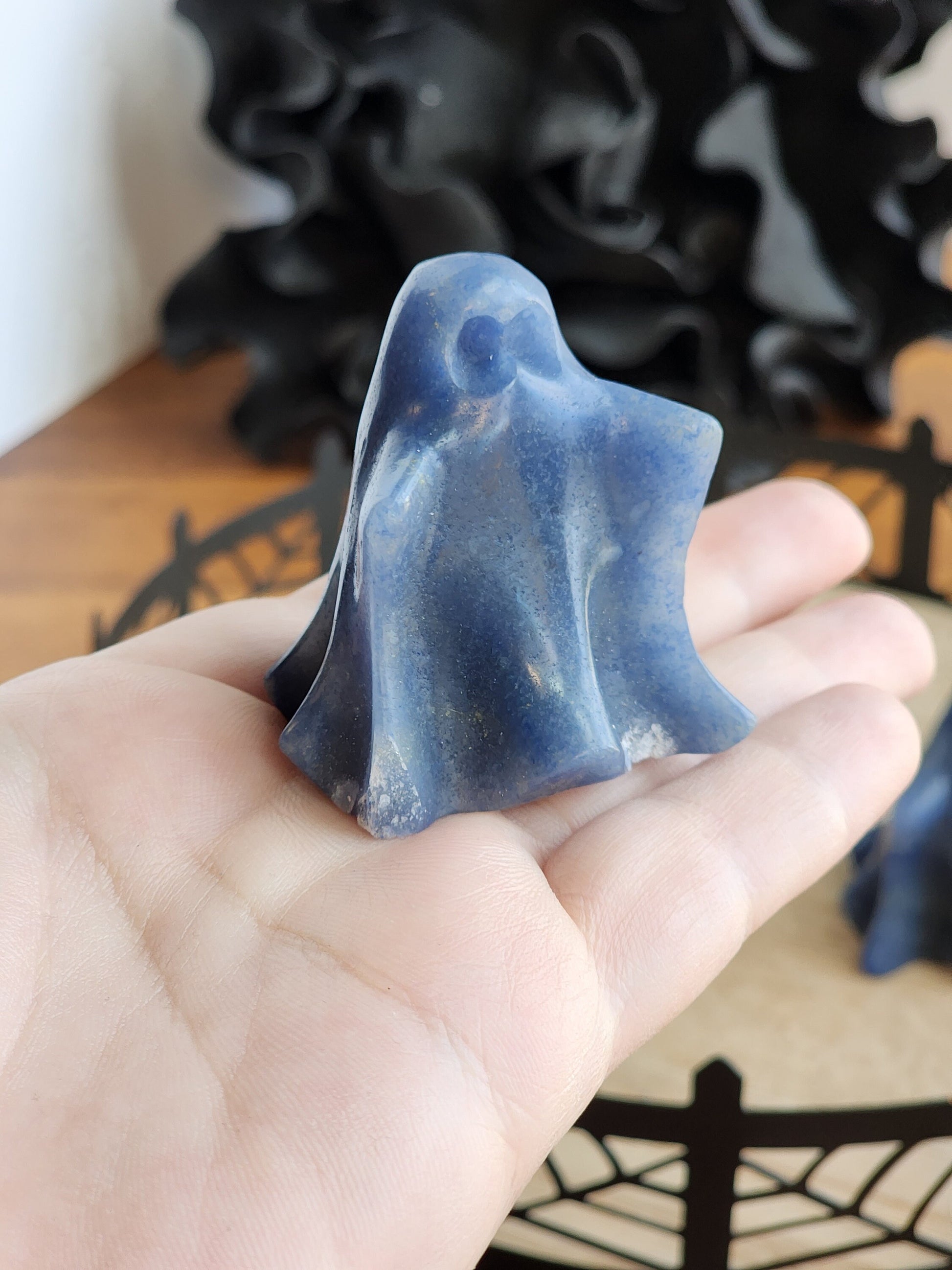 Ghost Crystal | Blue Adventurine | Halloween Decor | Spooky Season Crystals | 3D Phantom | Carving | Witchy Vibes | Intuitively Chosen