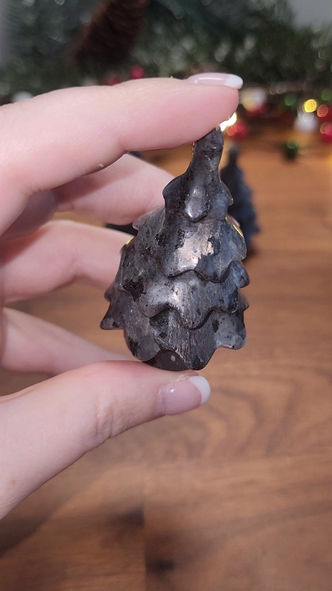 Larvakite Crystal Tree | Medium Christmas Crystals | Yule Trees | Silver Flash Holiday Decor | Winter Solstice Carving | Intuitively Chosen