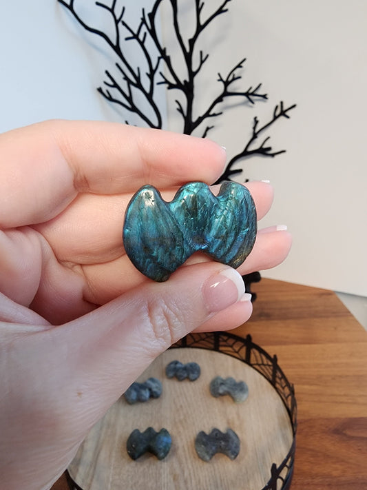 Labradorite Mini Bats | Cute Flashy Lab Bat Carvings | Rainbow | Cute Halloween Crystals | Spooky Season Crystal | Intuitively Chosen