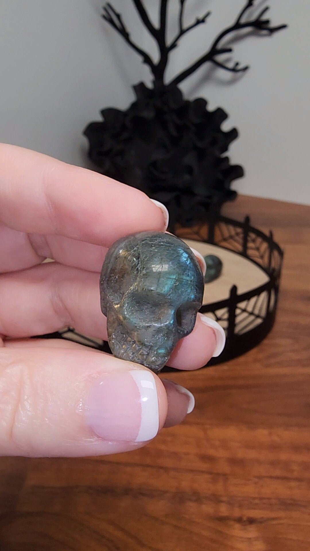 Labradorite Mini Skulls | Under 1" | Cool Flashy Lab Skeleton Head Carving | Halloween Crystals | Spooky Season Decor with Witchy Vibes