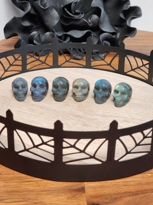 Labradorite Mini Skulls | Under 1" | Cool Flashy Lab Skeleton Head Carving | Halloween Crystals | Spooky Season Decor with Witchy Vibes