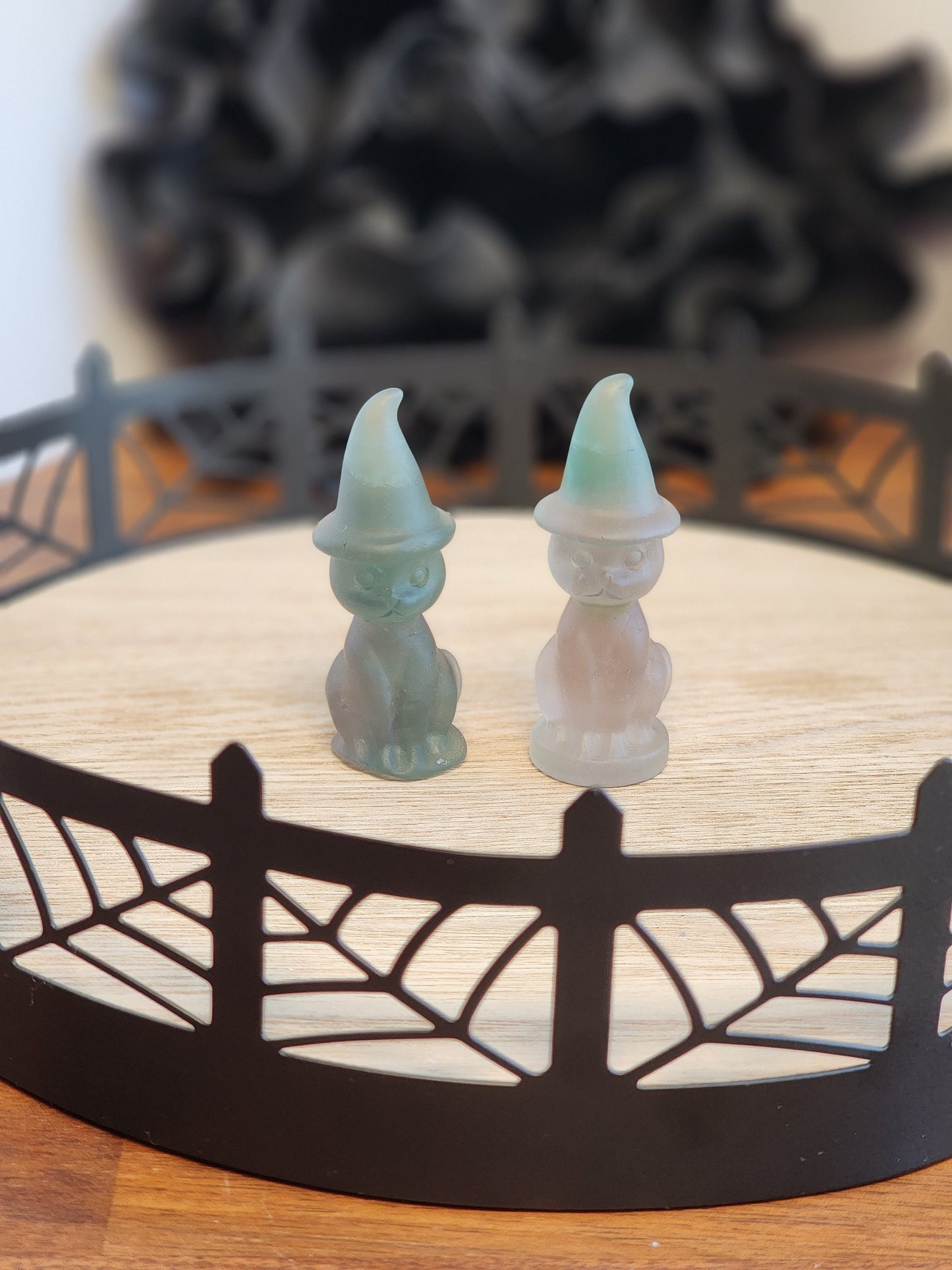 Crystal Witch Cat | Medium with Witchy Hats | Spooky Season | Halloween Crystals | Pet Familiar | Intuitively Chosen | Obsidian