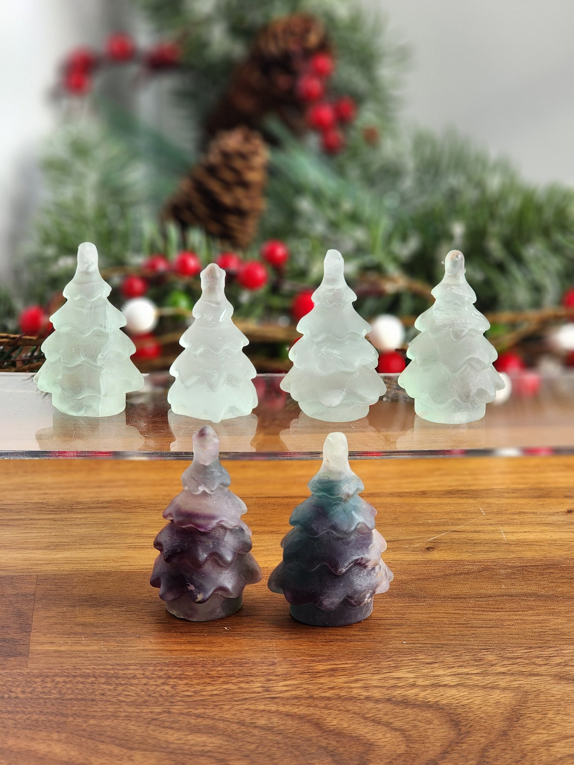 Fluorite Crystal Christmas Tree: Purple & Green Holiday Decor