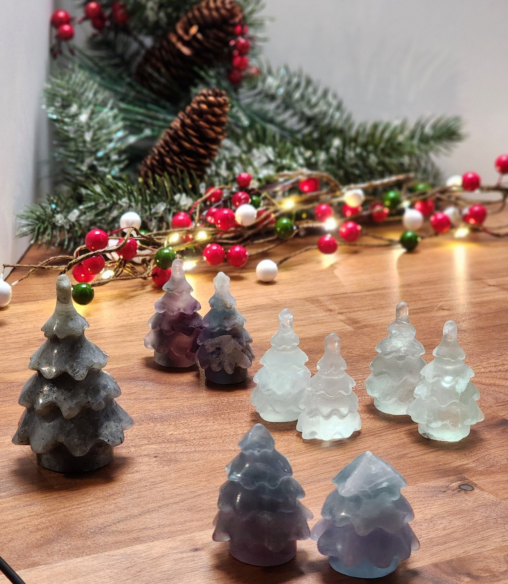 Fluorite Crystal Christmas Tree: Purple & Green Holiday Decor